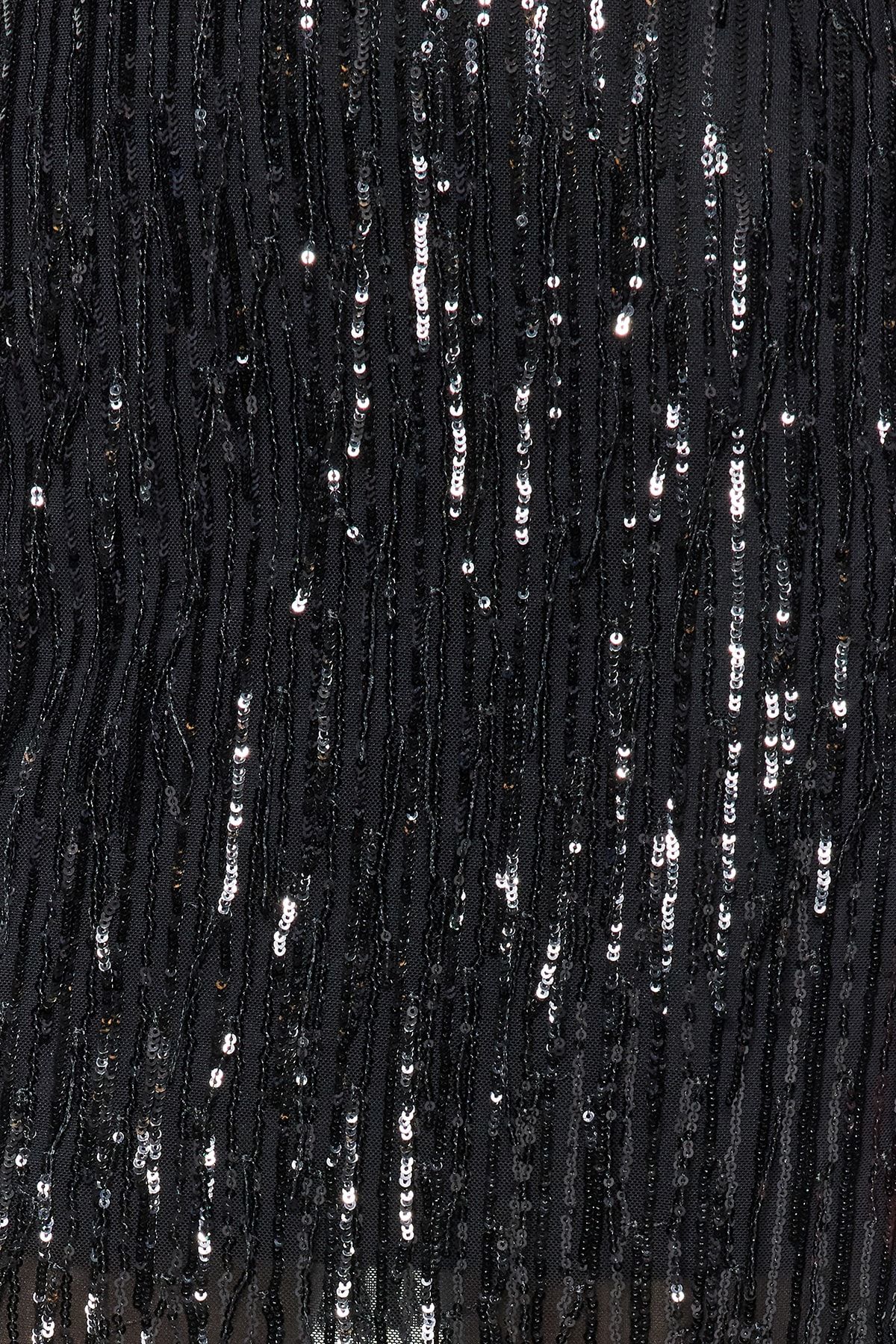 Trendyol Collection-Fustă cu paiete cu sclipici negre Fustă așezată pe corp TPRAW24ET00007 5
