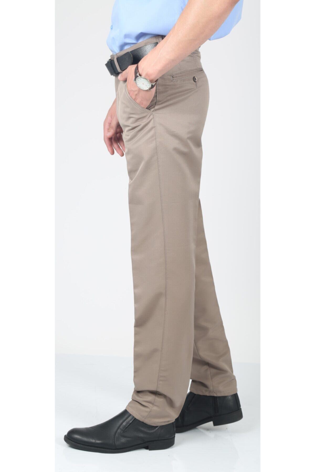 DostumGiyim Erkek Sütlü Kahve Keten Pantolon Regular Fit Rahat görsel 3