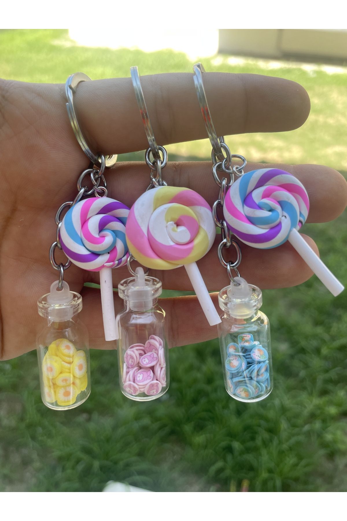 HobiShop Rainbow Fruit Glass Jar Keychain and Bag Accessory