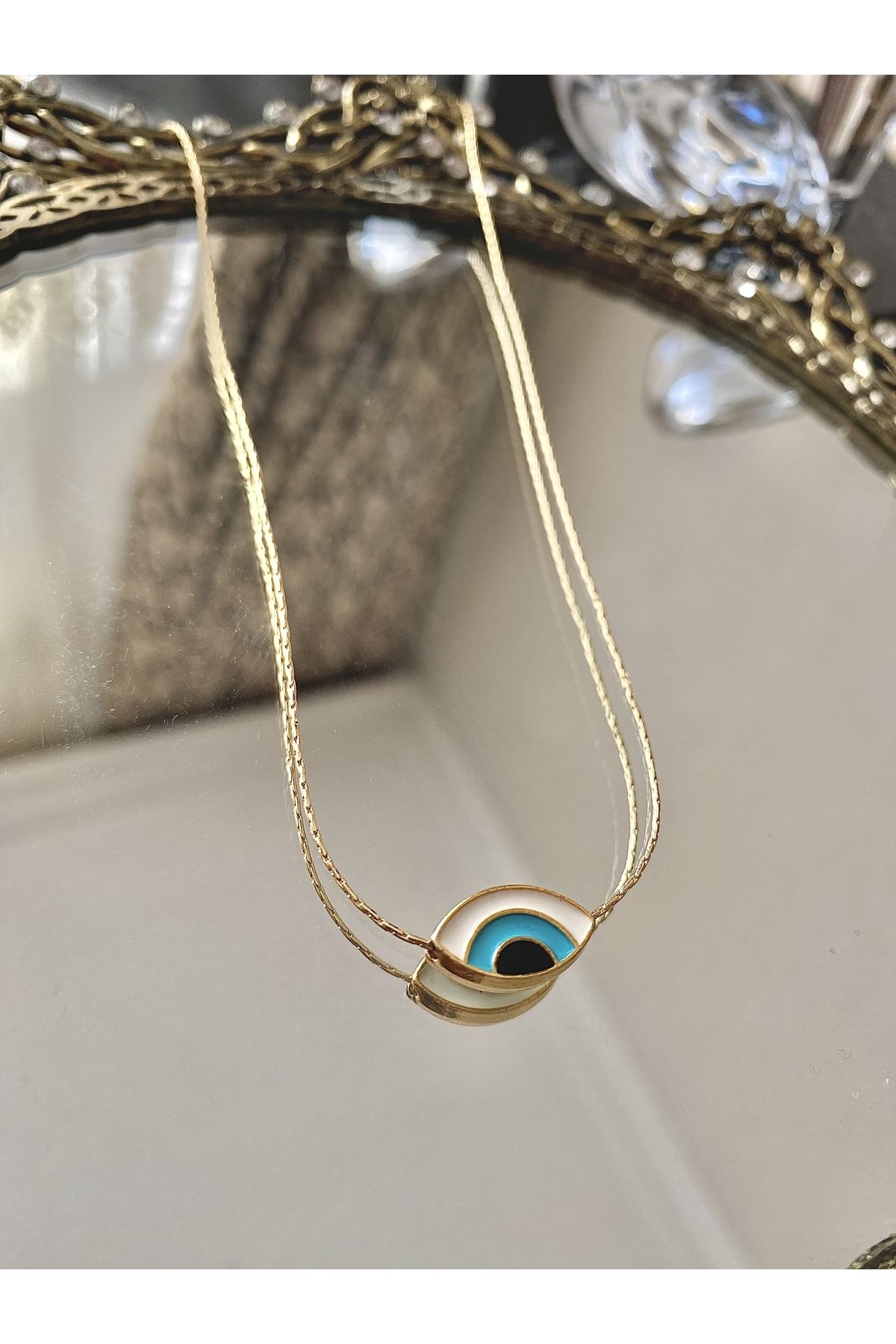 bohemian tak tasarim Minimal Eye Detail Gold Plated Necklace