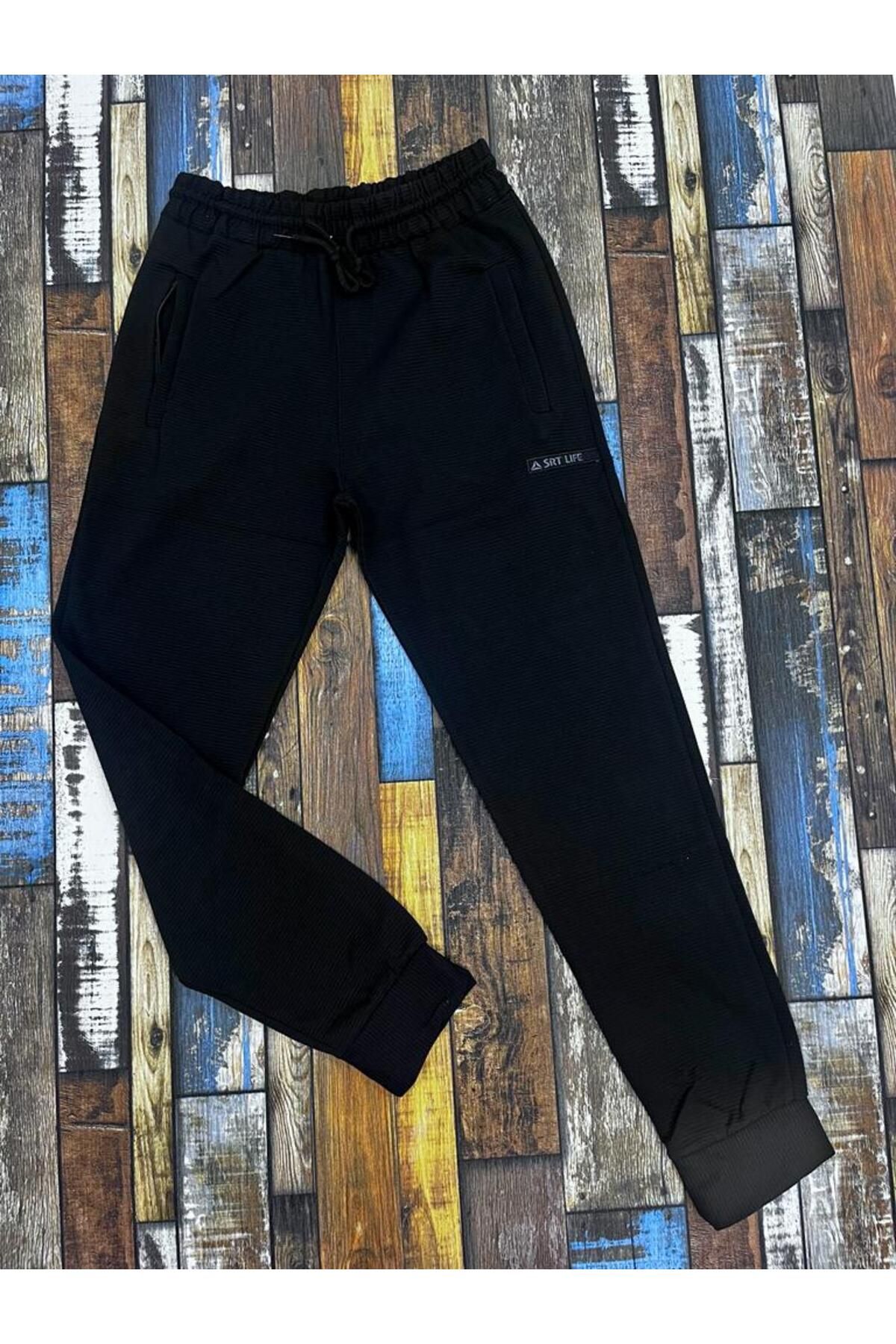 Esterella plain black sweatpants/lycra combed cotton two thread  trousers/unisex black lycra sweatpants - Trendyol