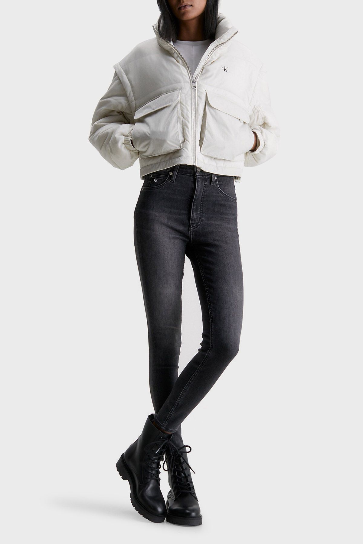Calvin Klein پارچه جین زنانه معمولی کمر راست مدل سرمه ای J20J221254-1A4