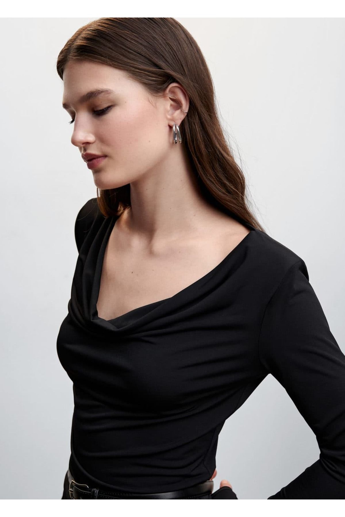 MANGO Woman-Drape Collar T-Shirt 7