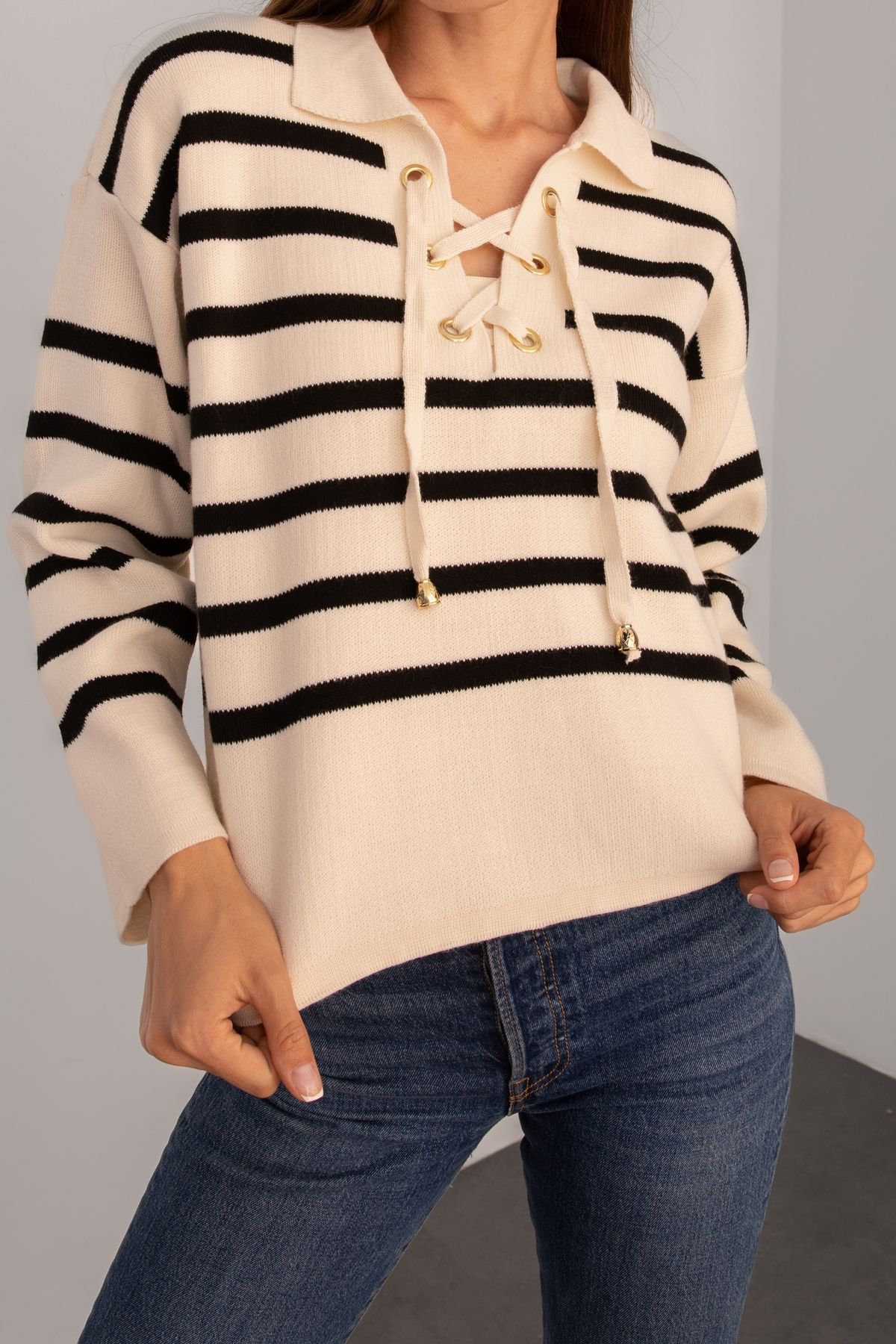 NATUFIAN STORE Women s Lace up Knitwear Sweater Trendyol