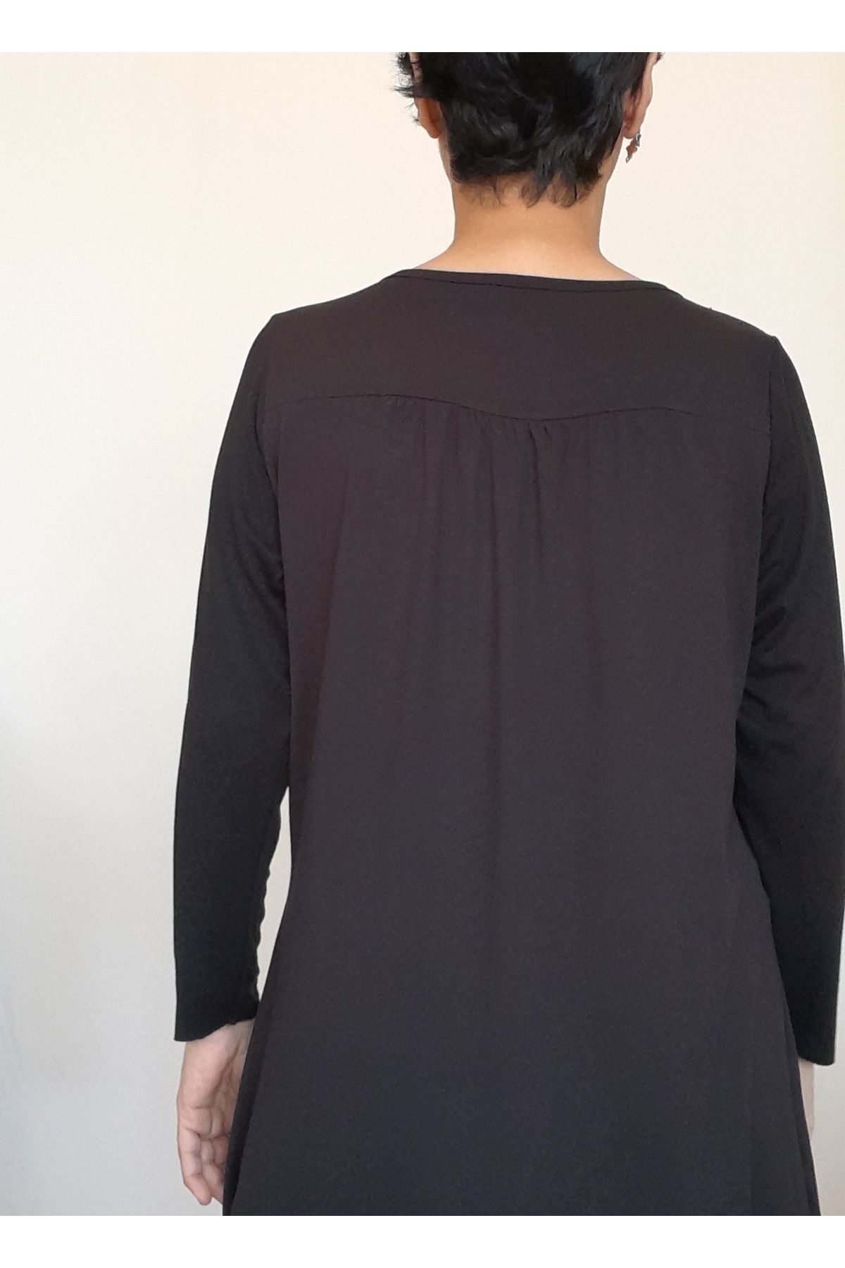 Mertcan Butik-Black front and back robadan cut-out drawstring combed cotton viscose tunic 7