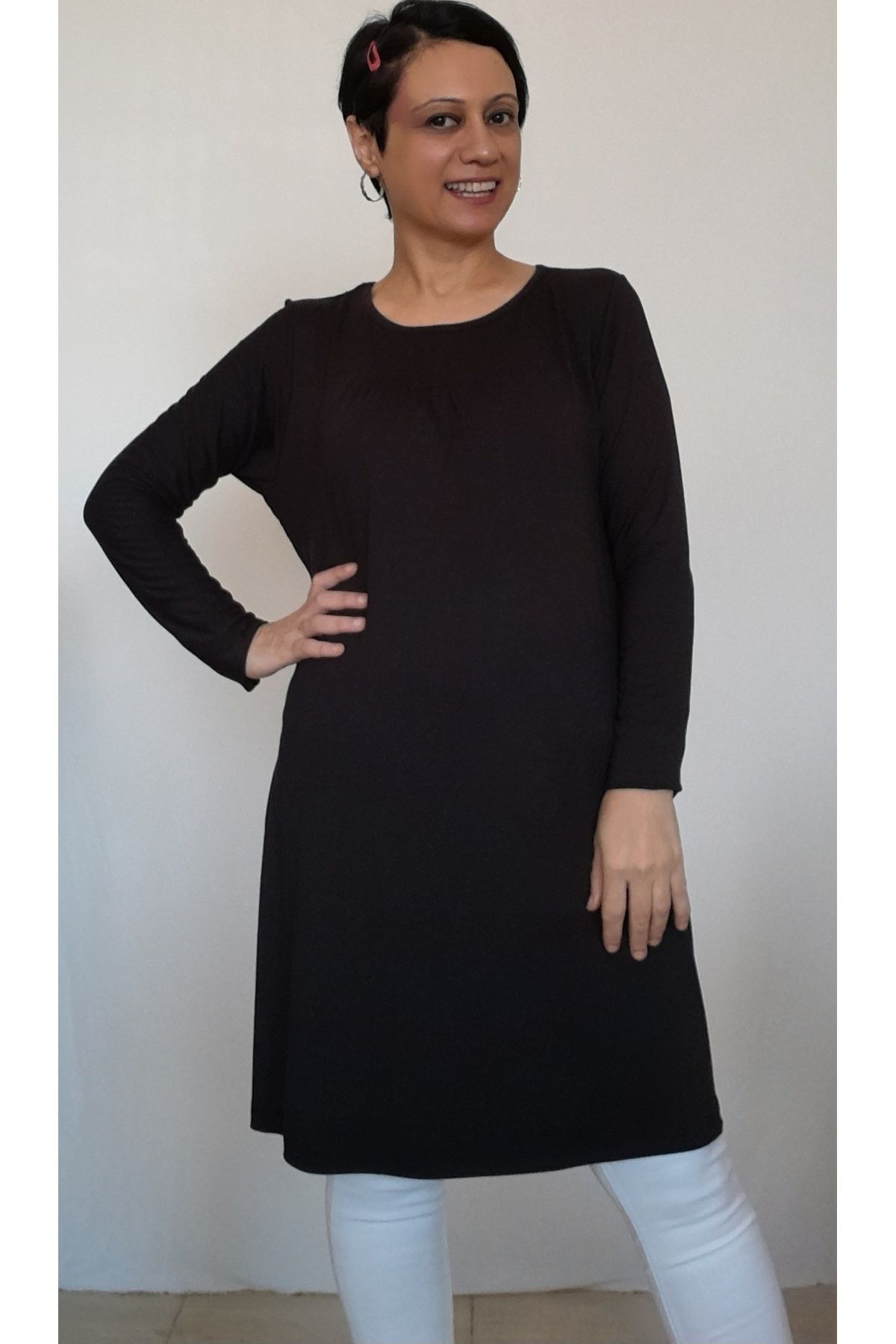 Mertcan Butik-Black front and back robadan cut-out drawstring combed cotton viscose tunic 5