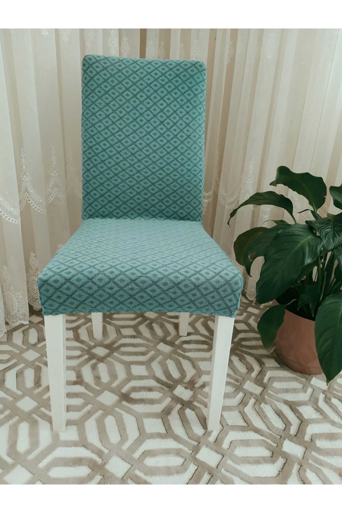 روکش صندلی سبز کیس ژاكاری Lycra مینی الگوی Baklava 1 قطعه  Bright Home