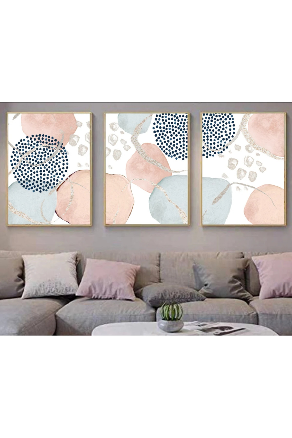 Minimalist Wooden 3-Piece Framed Abstract Decorative Table qmrc