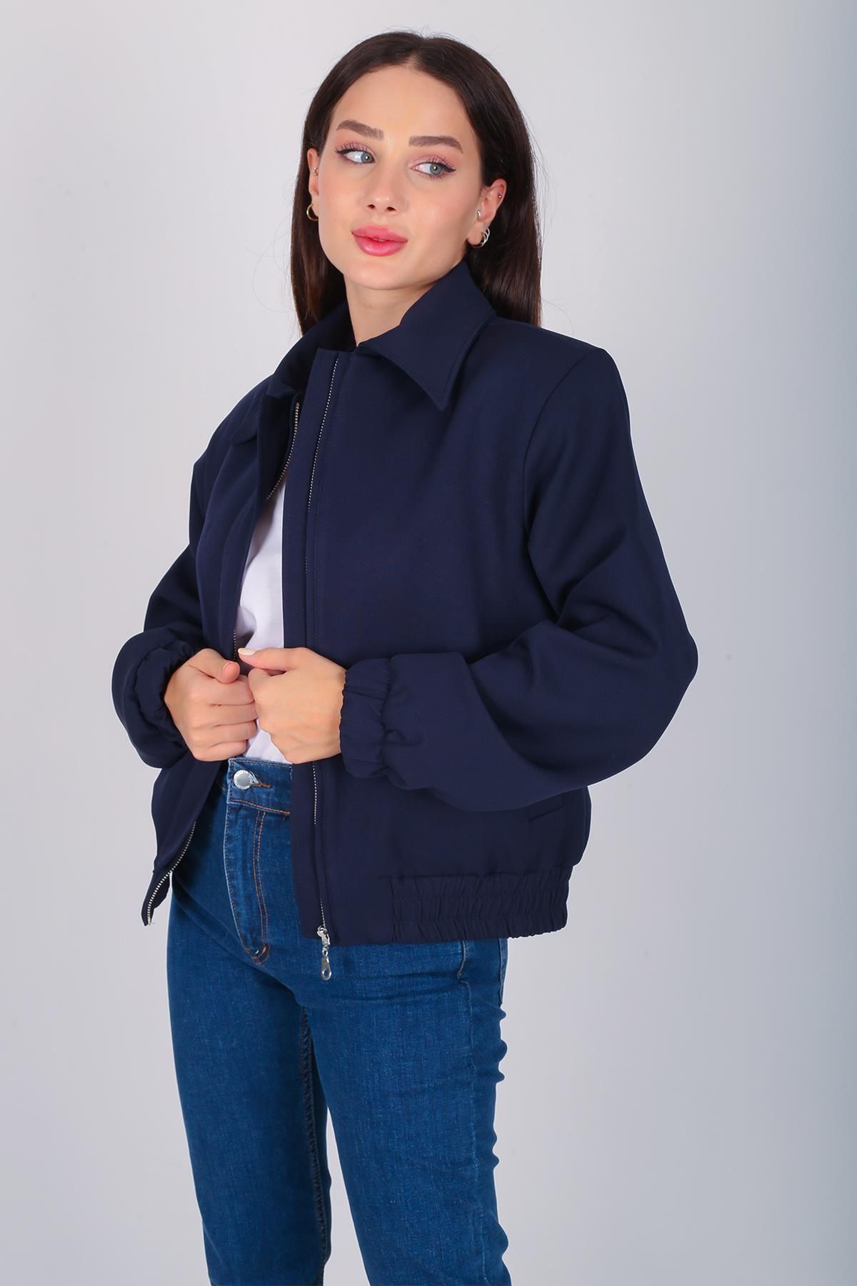 Dark blue online bomber jacket womens