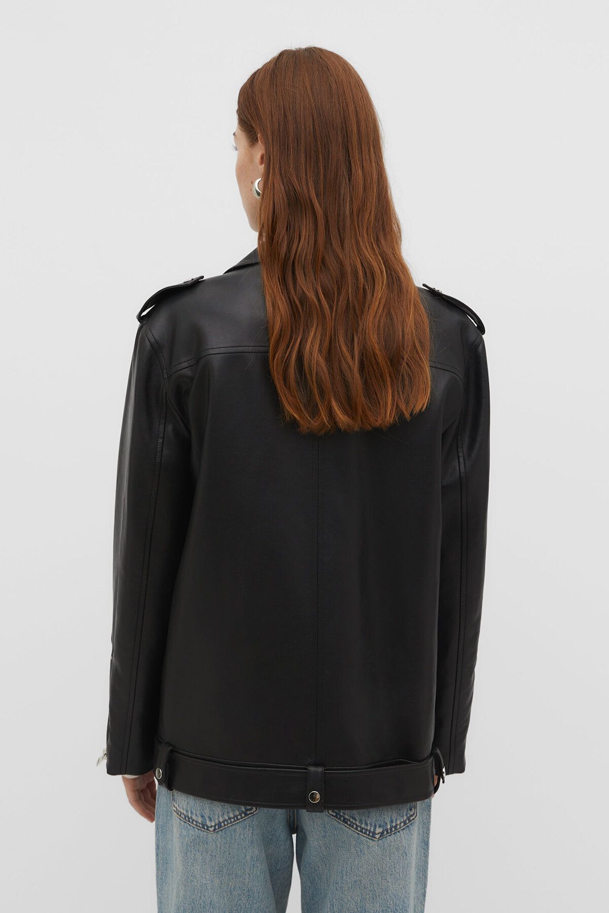 Suni Deri Oversize Biker Ceket