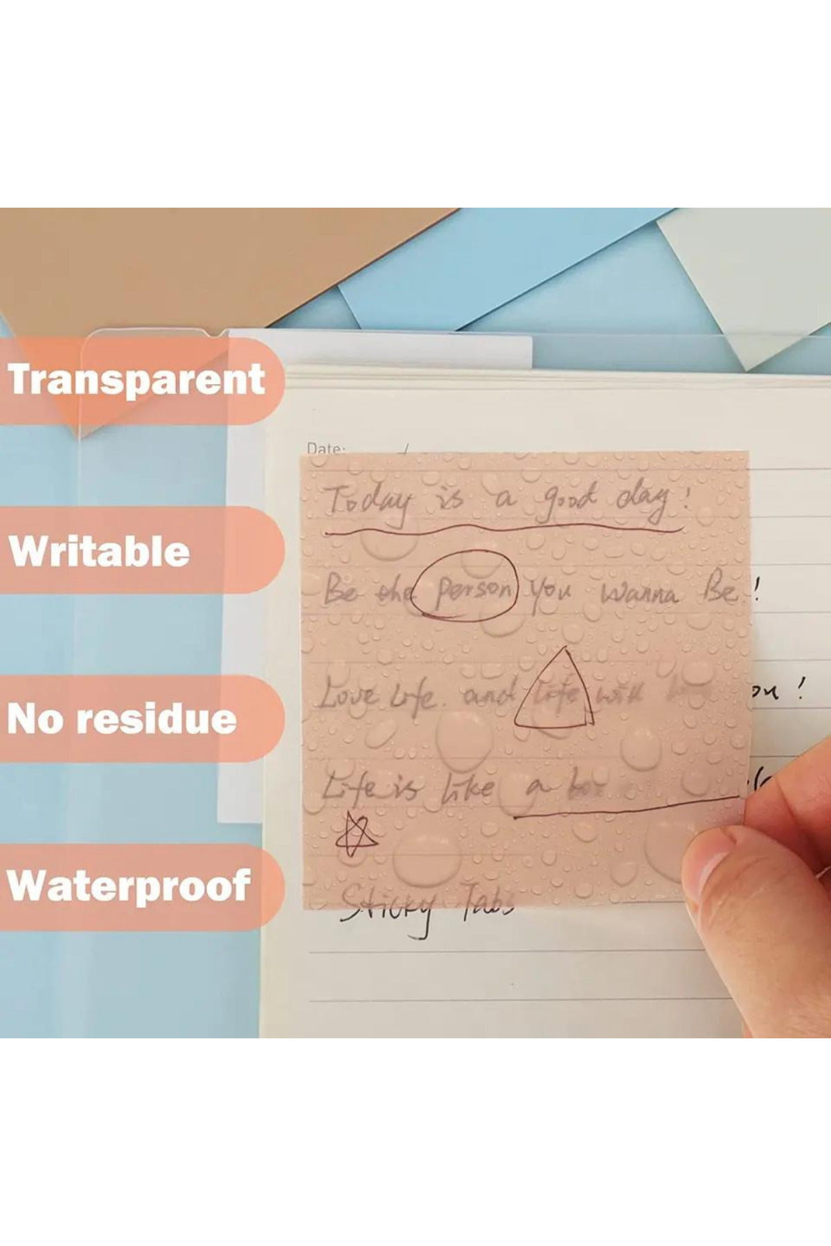 NaSaDAN Şeffaf Yapışkanlı Kare Postit Pastel Gold Renk 25 Yaprak