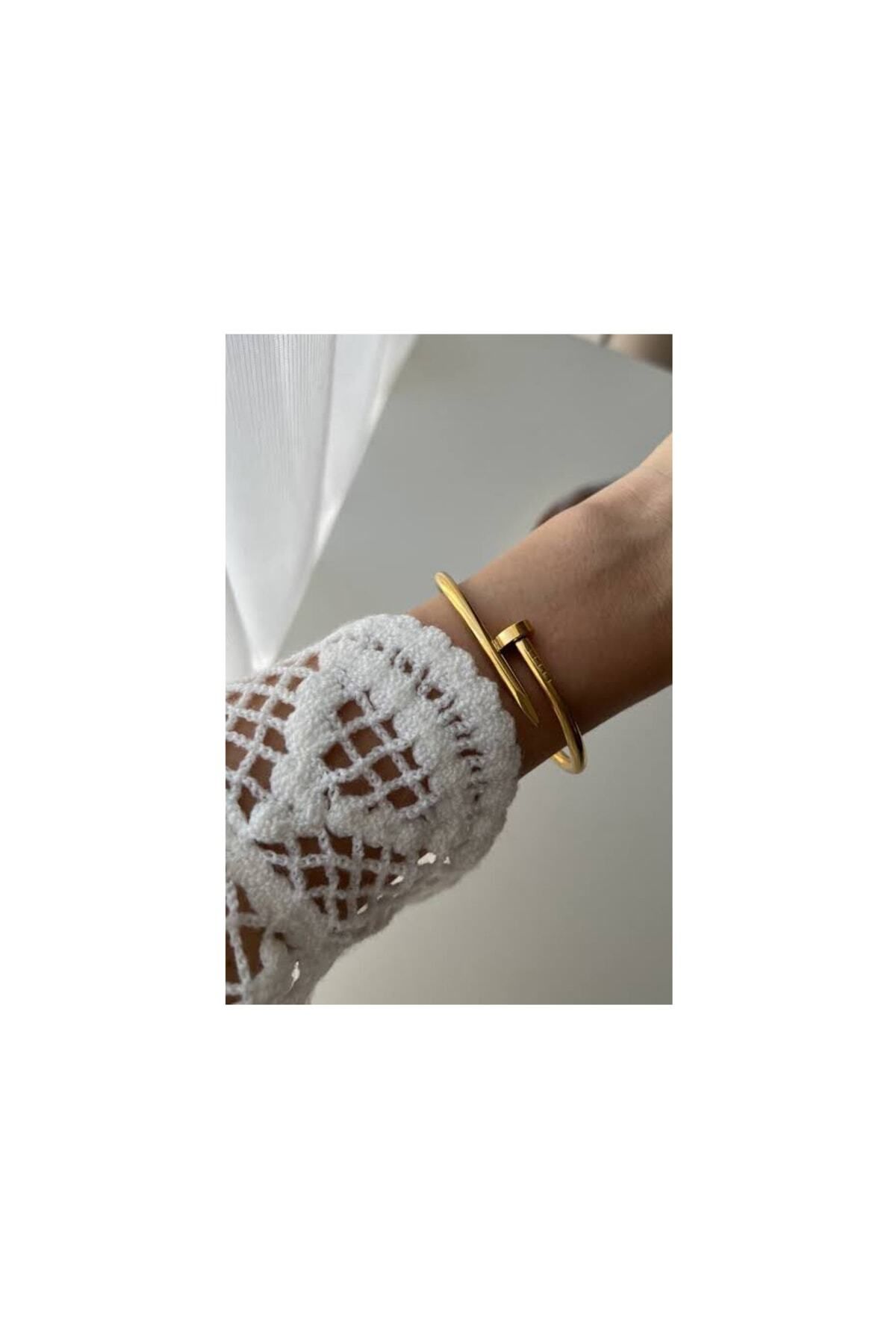 Saccuro Aksesuar Nail Bracelet Cartier Handcuff Gold Plated No