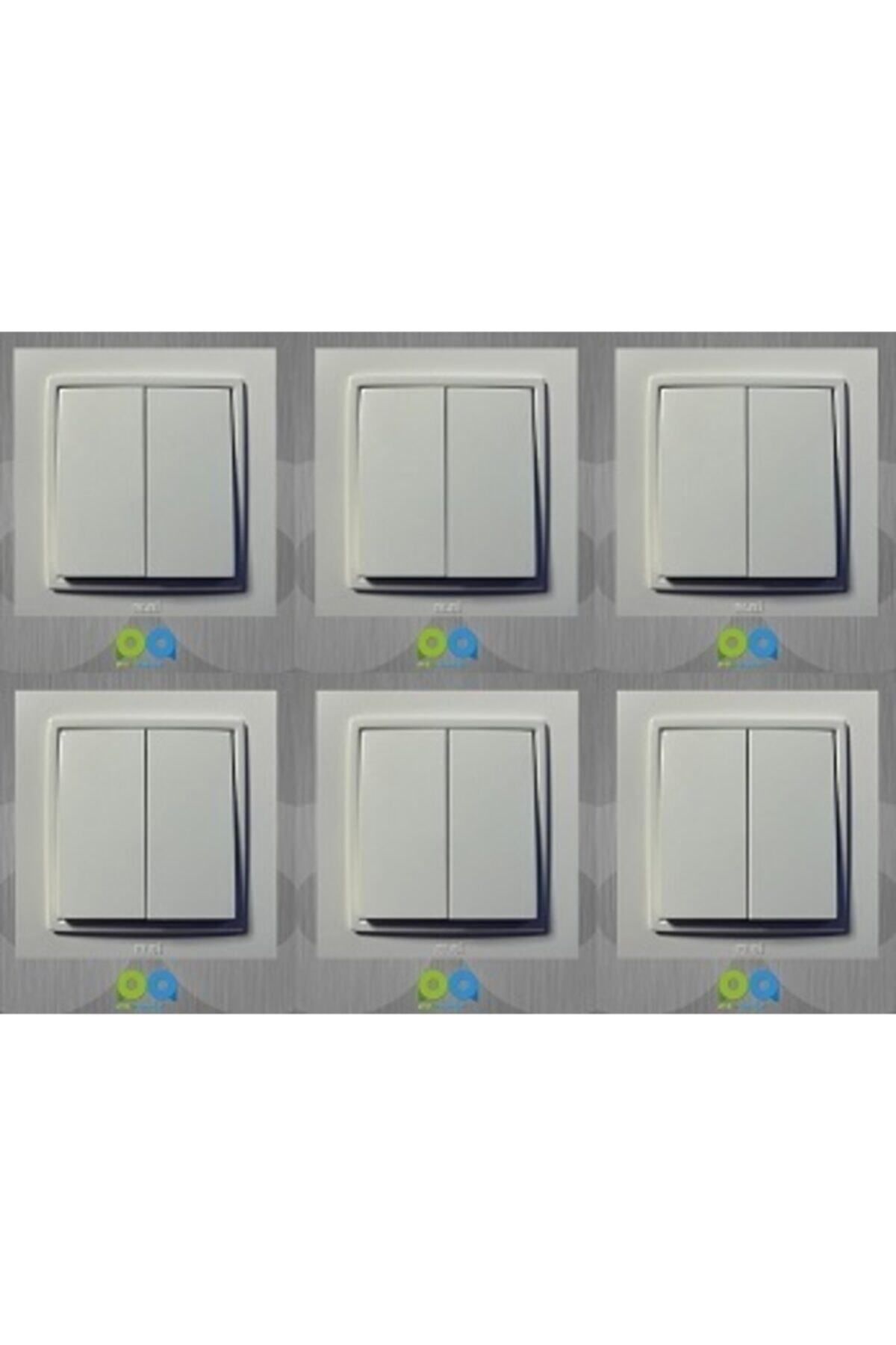 ELBİ-Zena Commutator Double Switch with Frame White 6 Pieces 1