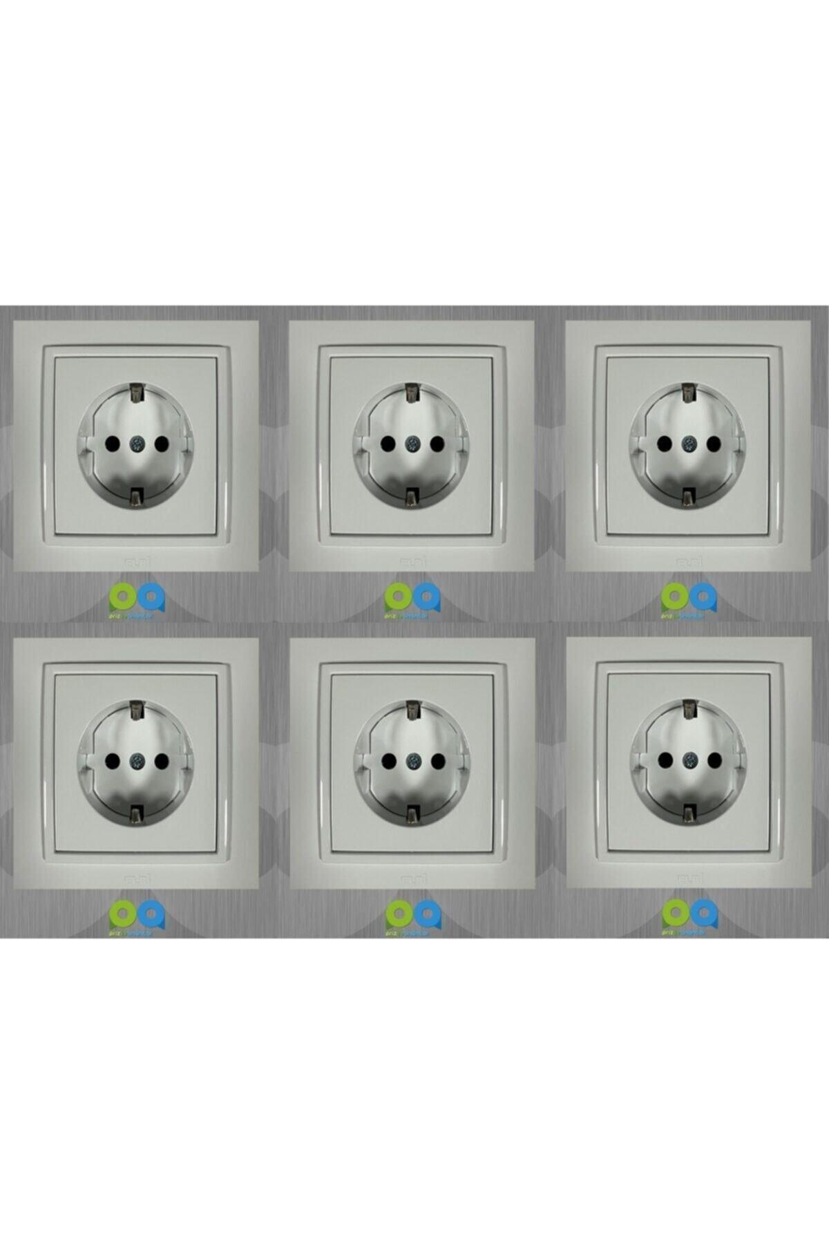 ELBİ-Zena Grounded Socket Framed White 6 Pieces 1