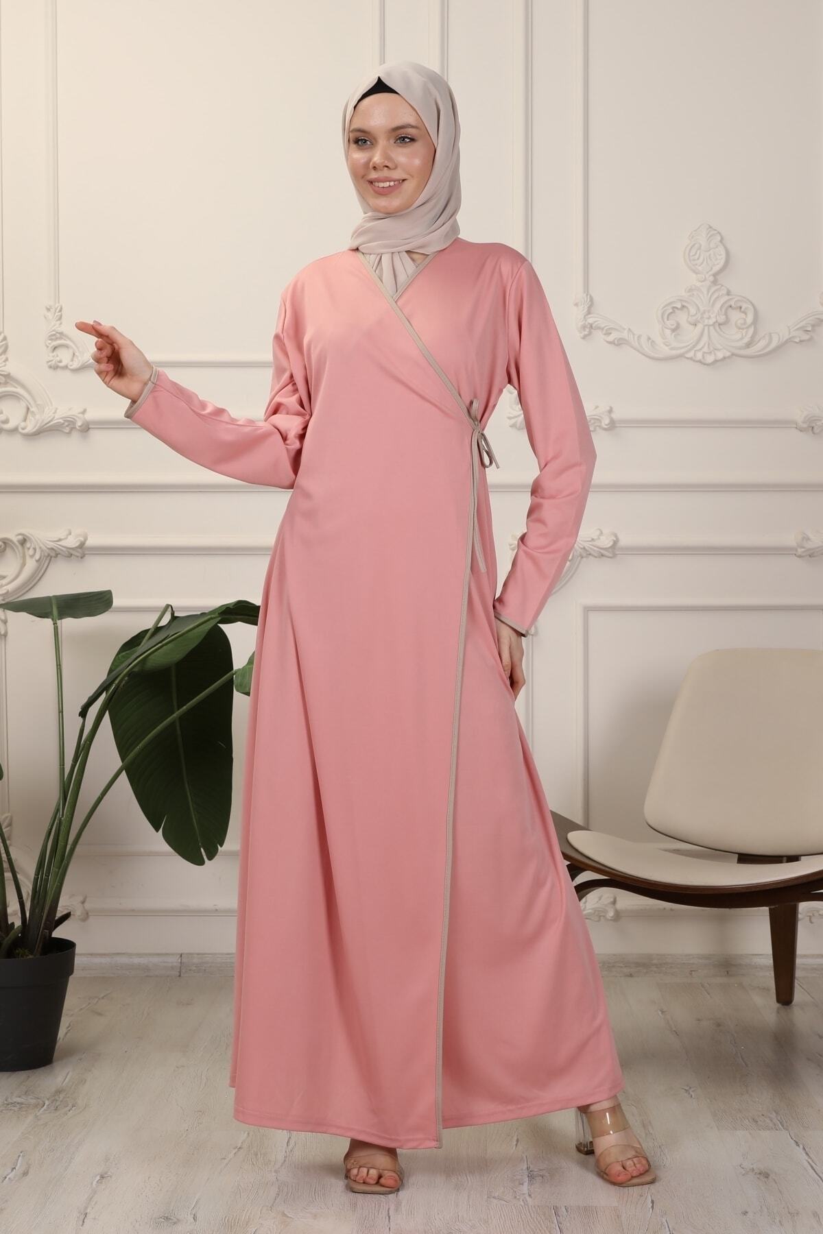 Transacoustic Gül Kurusu Kruvaze Yaka Biyeli Esnek Interlok Kumaş Namaz Elbisesi