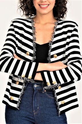 trikobis Püskül Detaylı Geniş Omuzları Vatkalı Triko Hırka