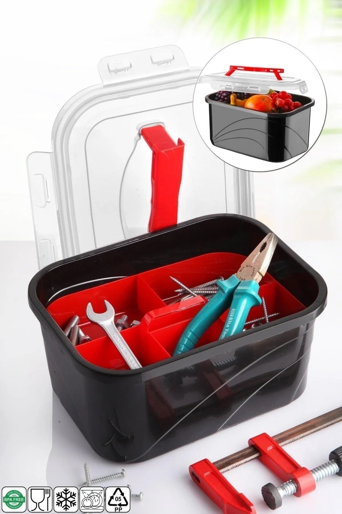ALİNA HOME-Multi-Purpose Organizer with Lid Tool Box with Lock and Handle Storage Container 4