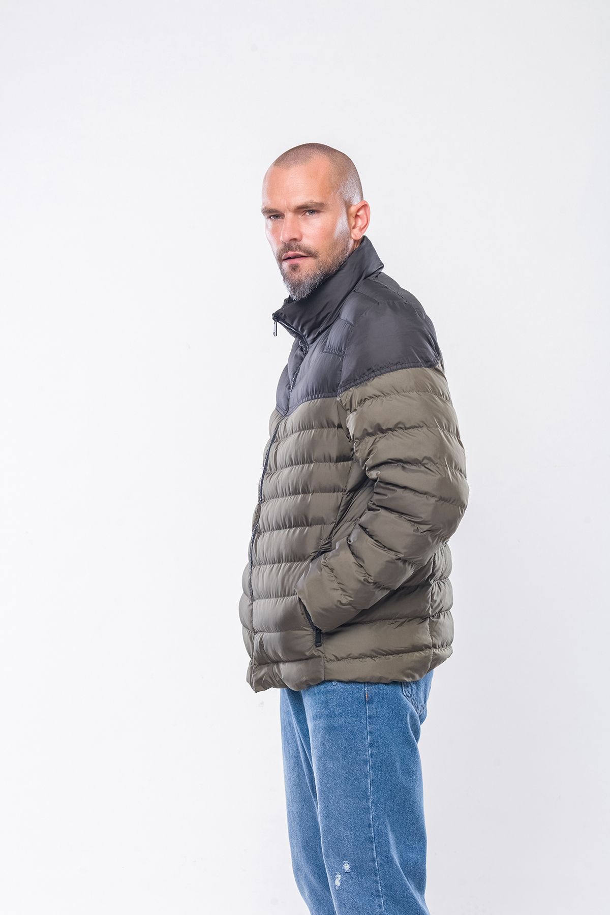 Kevin-K237 Ανδρικό Χακί Λεπτό Πουπουλένιο Παλτό 4