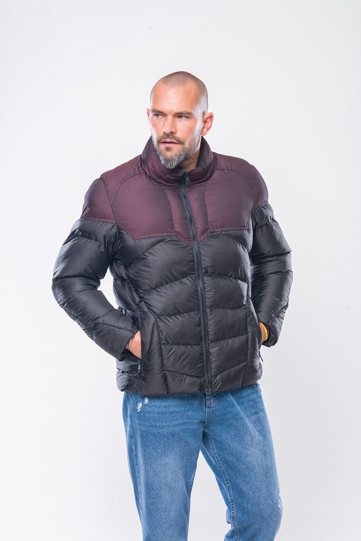 Mens burgundy puffer jacket hotsell