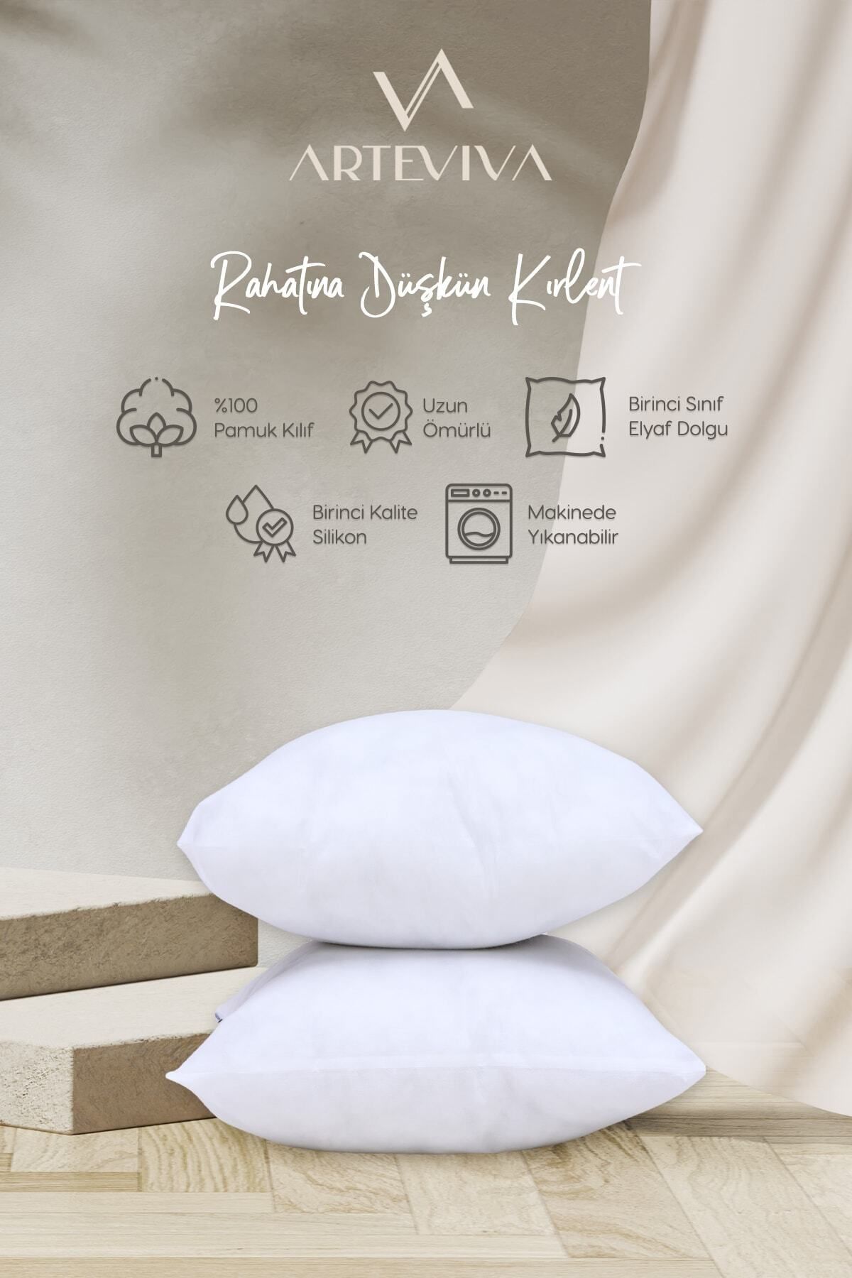 ARTE V VA 2 Piece Throw Pillow Case Inner Pillow 45x45 350 gr Beads Silicone Fiber Throw Pillow Inner Antiallergic Material