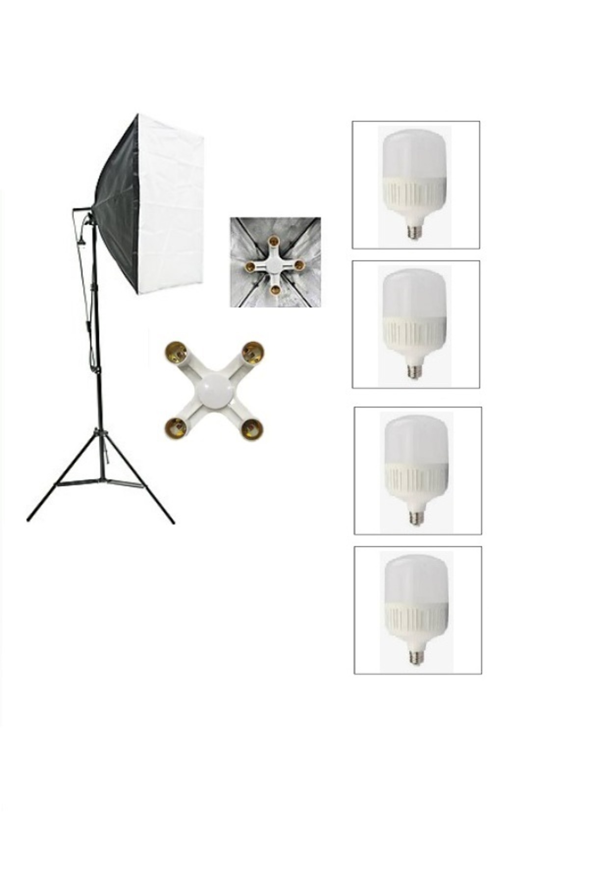4 Duylu Softbox ,2m Işık Ayağı , 4x20 Wat Led Lamba (7200 Lümen), sabit ışık,sürekli ışık