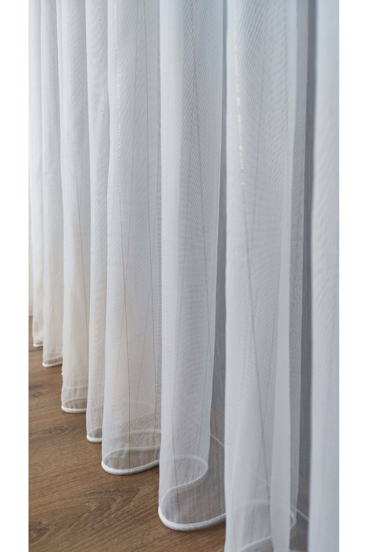 Yuka Gold Lurex Vertical Stripe 1 3 Tight Pleat Ecru Tulle Curtain