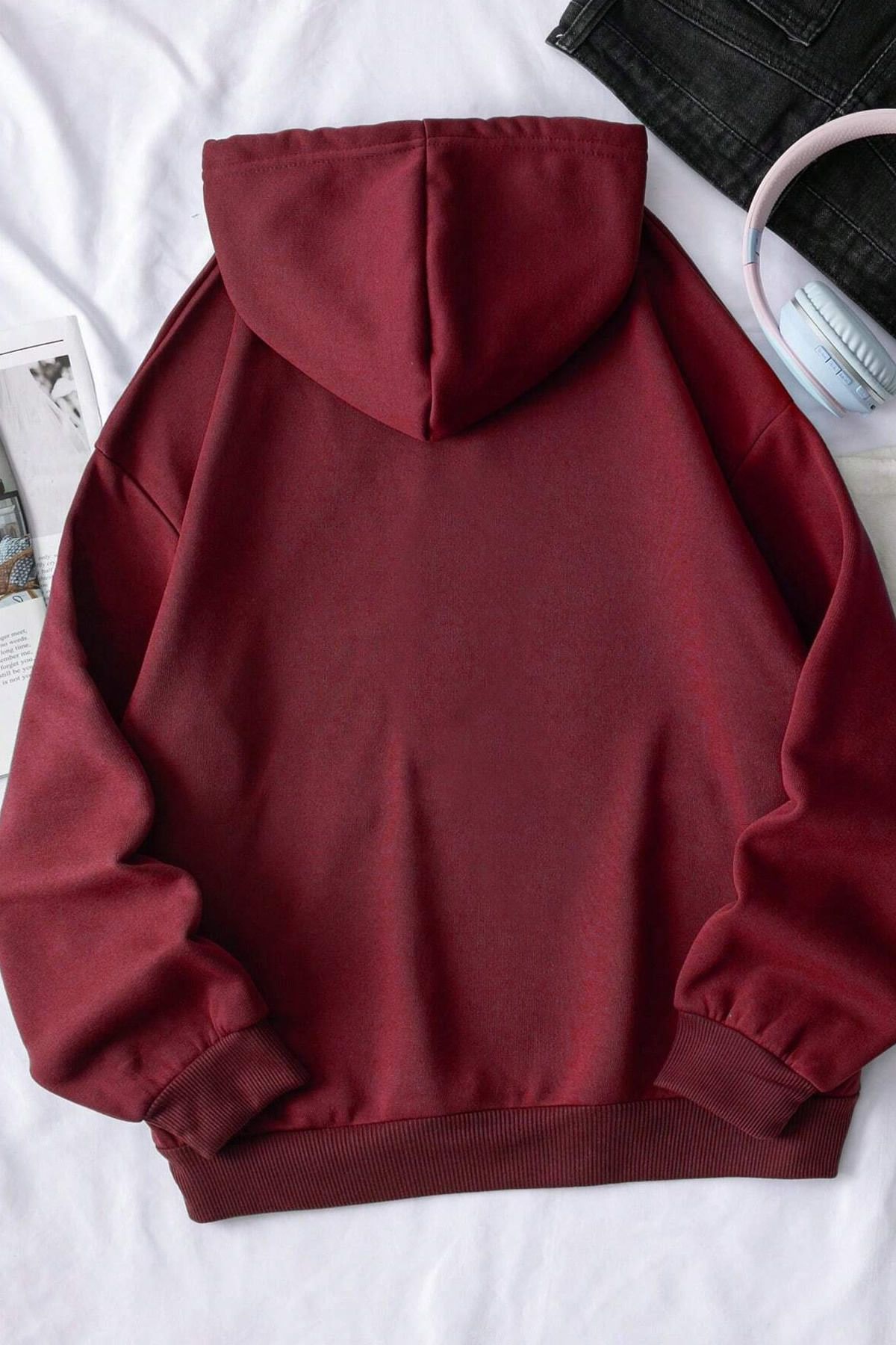 MODAGEN-Φούτερ Unisex Claret Red New York με στάμπα με κουκούλα 3 κλωστών 3