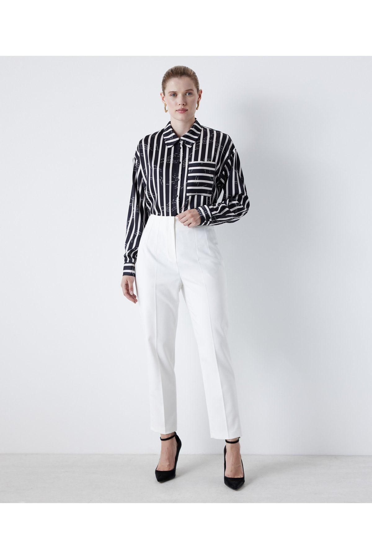 MISS IPEKYOL-Hemd mit Linienmuster und Slogan-Print 4