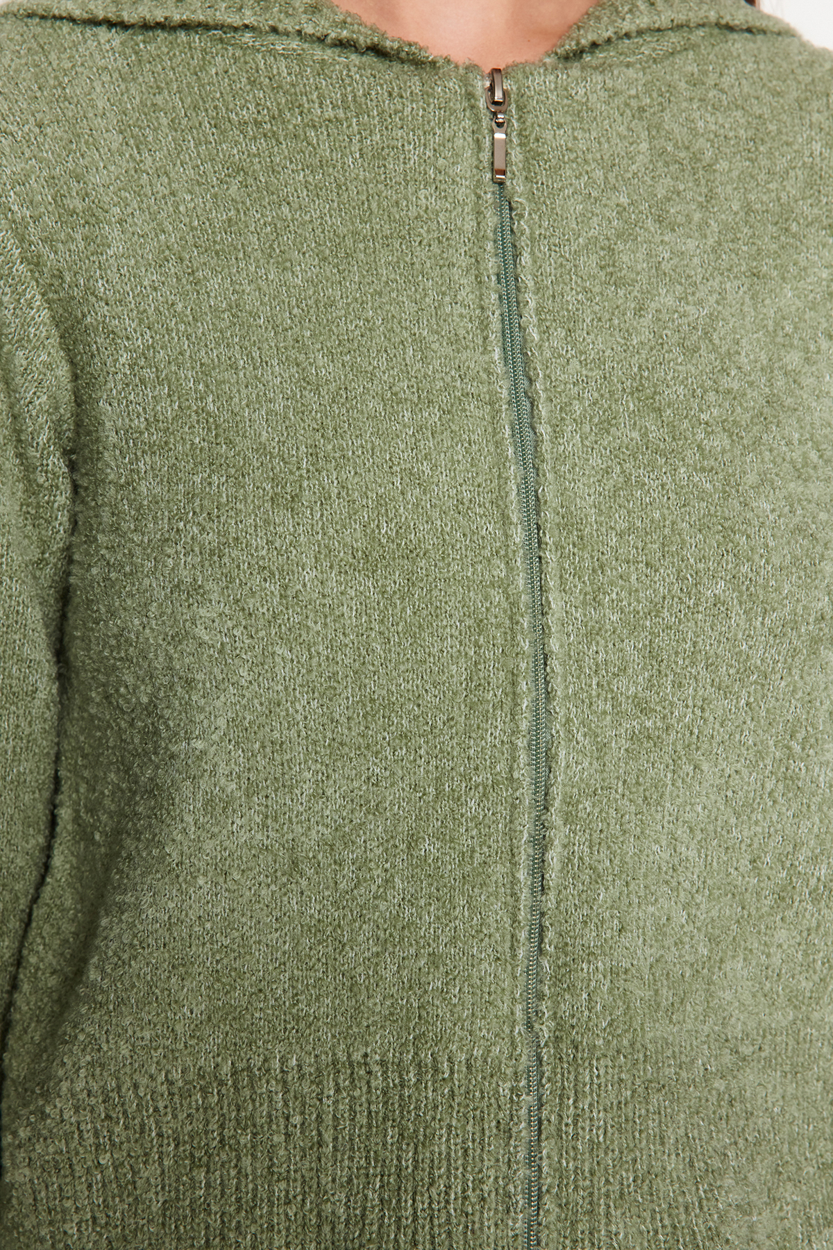 Trendyolmilla  Mint Crop Kapüşonlu Dokulu Fermuarlı Triko Hırka TWOAW24HI00370 - Görsel 4