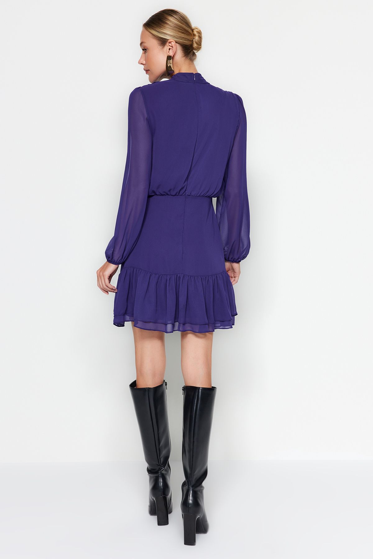 Trendyol Collection-Winter-Minikleid aus Chiffon – Lila, Volantrock TWOAW24EL00592 6