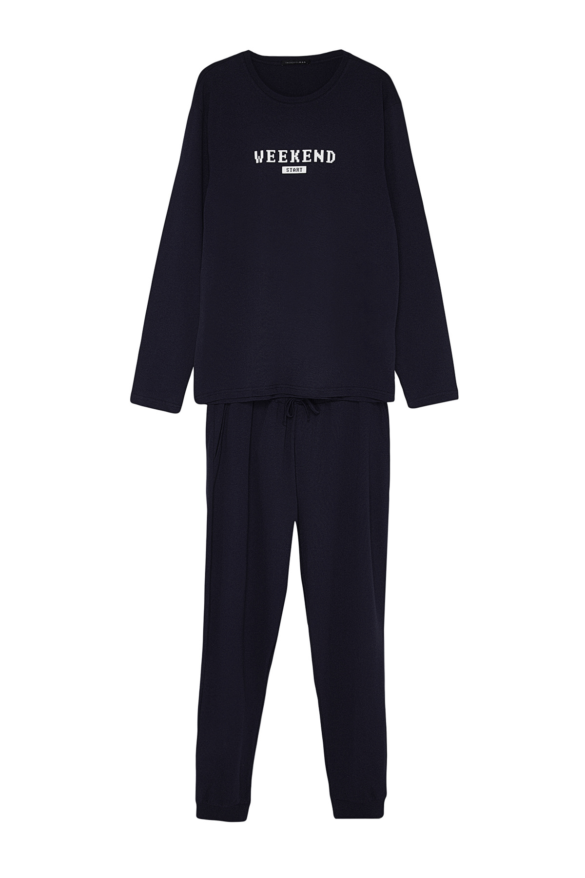 Trendyol Collection-Темно-синій піжамний комплект з принтом Orme Regular Fit TMNAW24PT00037 7