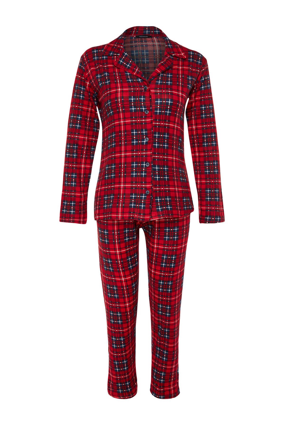 Trendyol Collection-Weicher, rot karierter Strick-Pyjama - Sleep Band Brushed Thmaw24pt00100 11