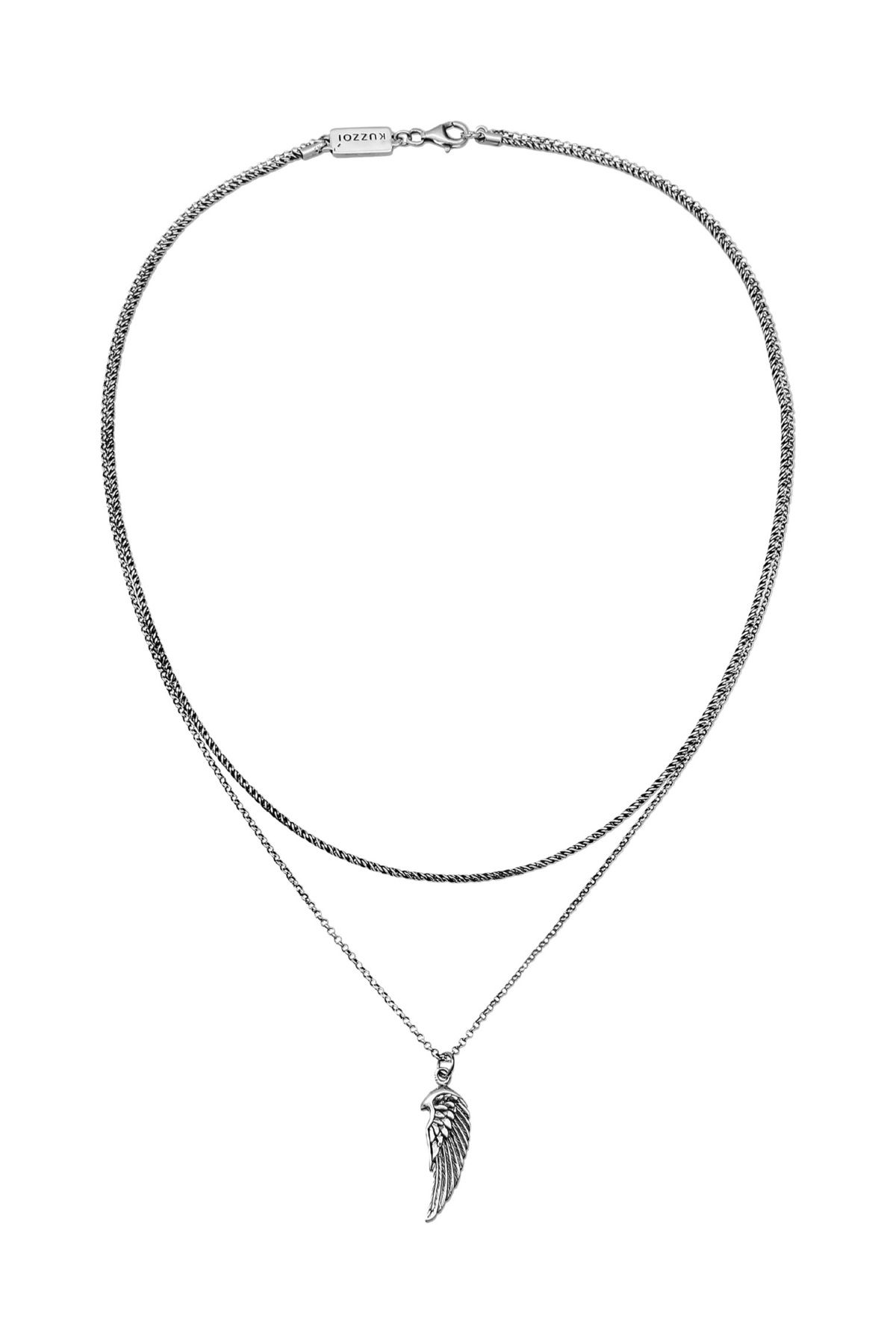KUZZOI Halskette Herren Layer Silber Feder 925 Trendyol - Erbskette Kordel