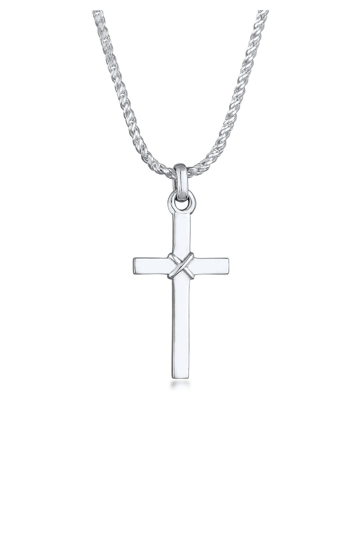 Kordelkette 925 Halskette - Kreuz KUZZOI Trendyol Silber Flach Herren