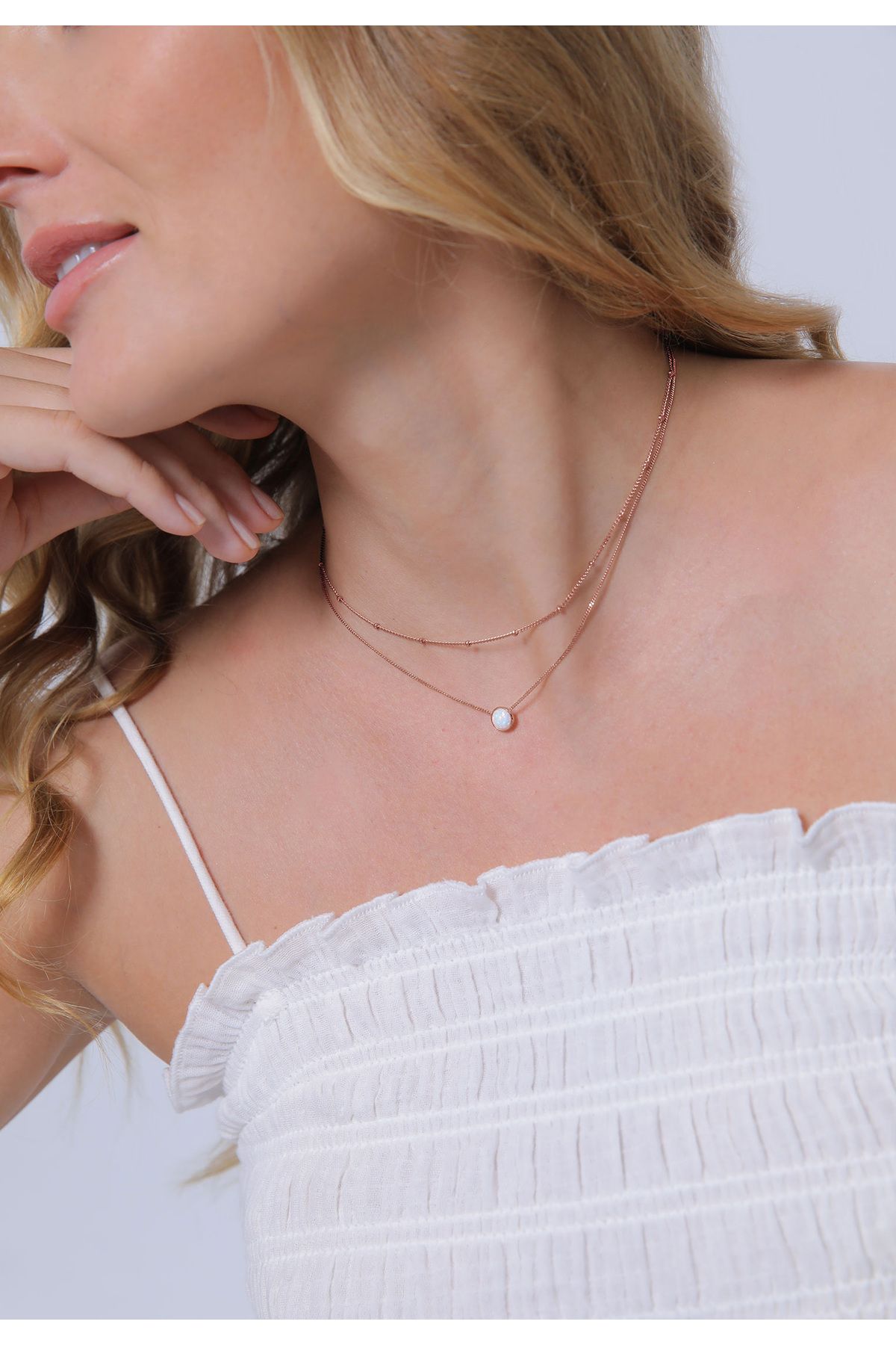 ELLI-Halskette Damen Choker Satte Chain Layer Trend mit synthetischem Opal in 925 Sterling Silber 7