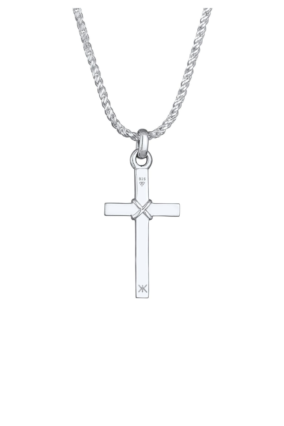 KUZZOI Halskette Herren Kreuz Trendyol Flach - Silber Kordelkette 925