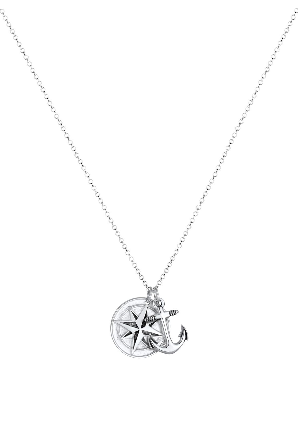 KUZZOI Halskette Kompass Medaillon Trendyol Anker - Silber Sterling 925