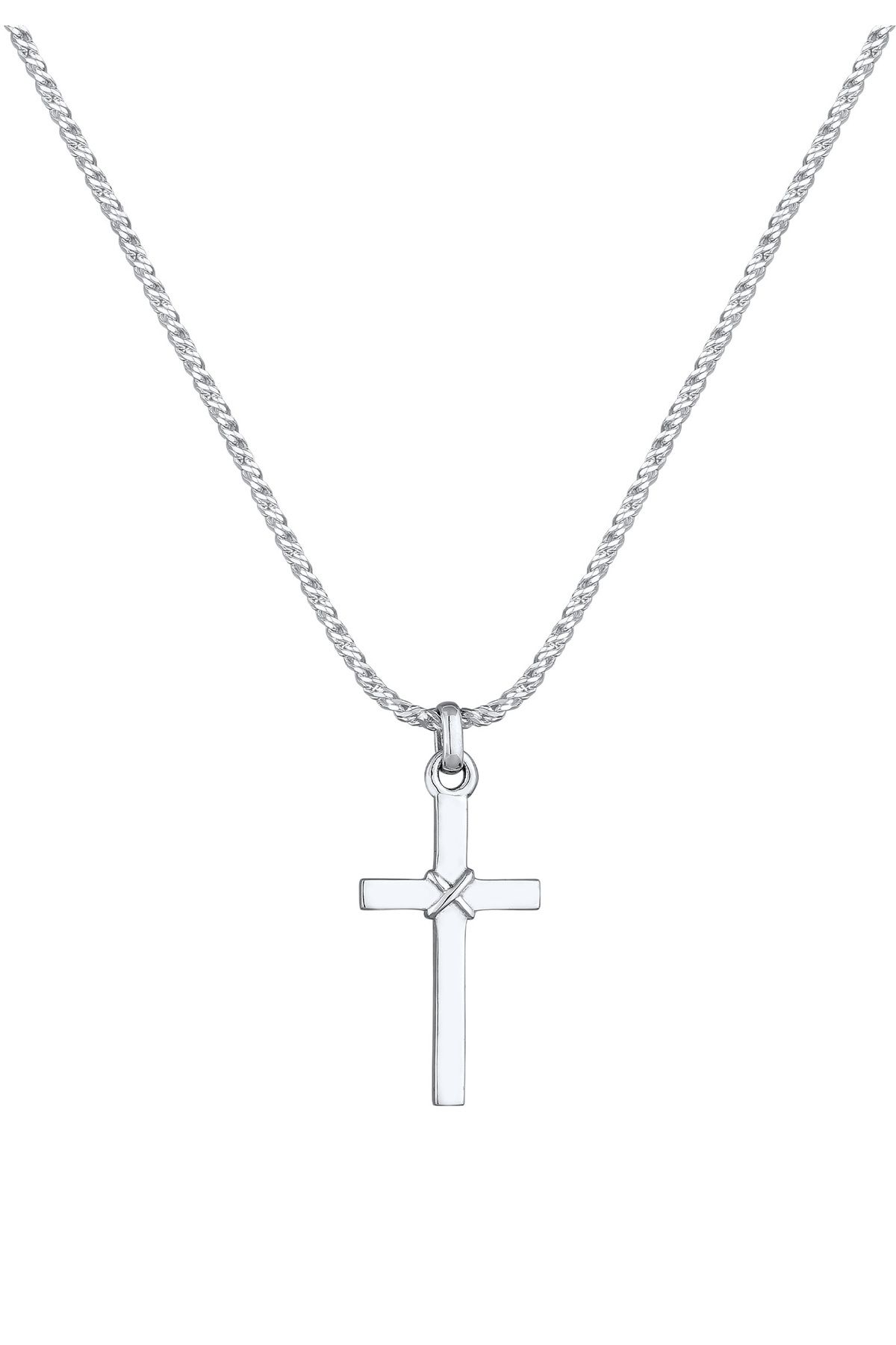 KUZZOI Halskette Herren Kreuz Flach Kordelkette 925 Silber - Trendyol