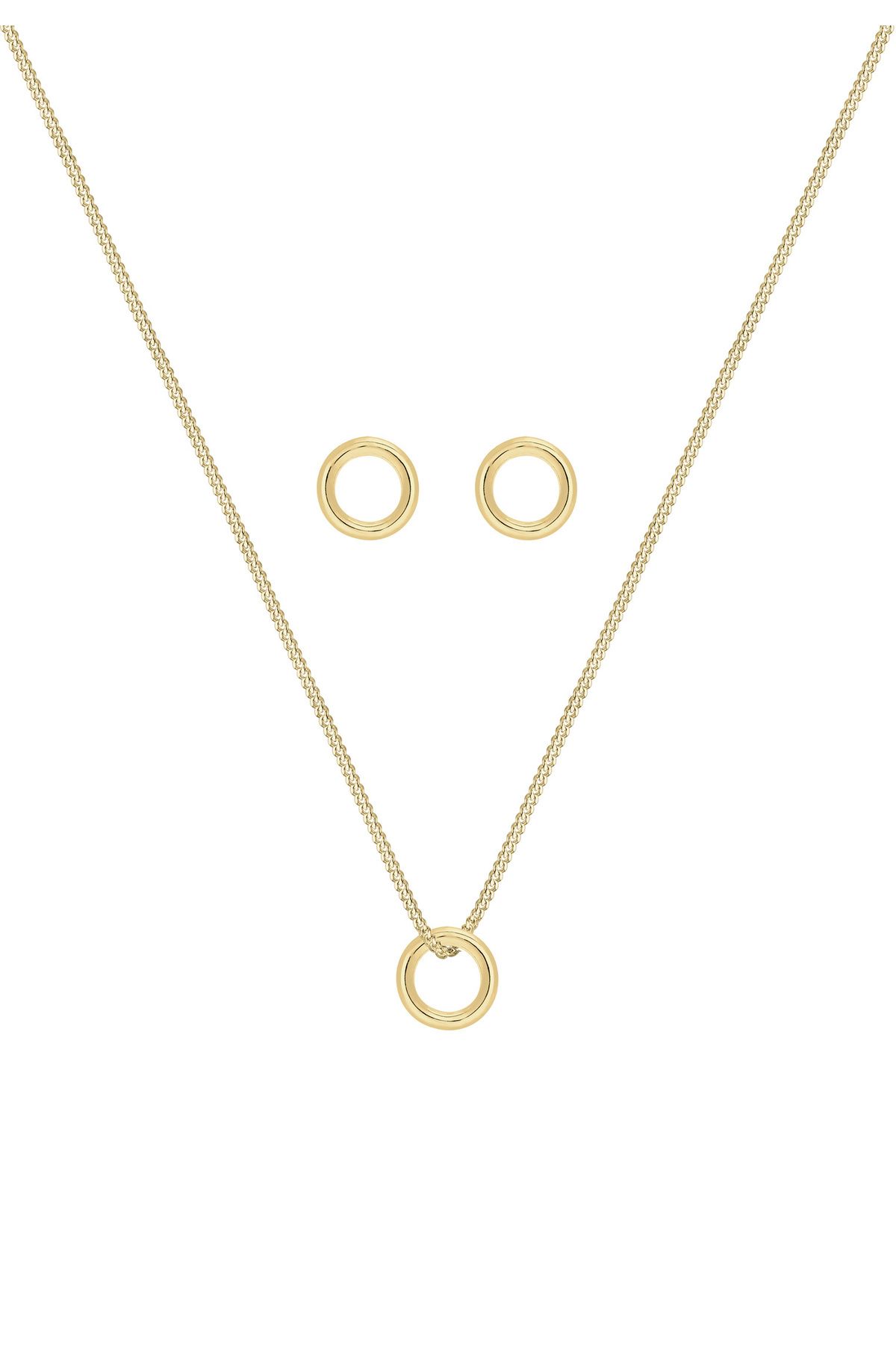 ELLI-Schmuckset Kette Ohrstecker Kreis Geo Basic 375 Gelbgold 2