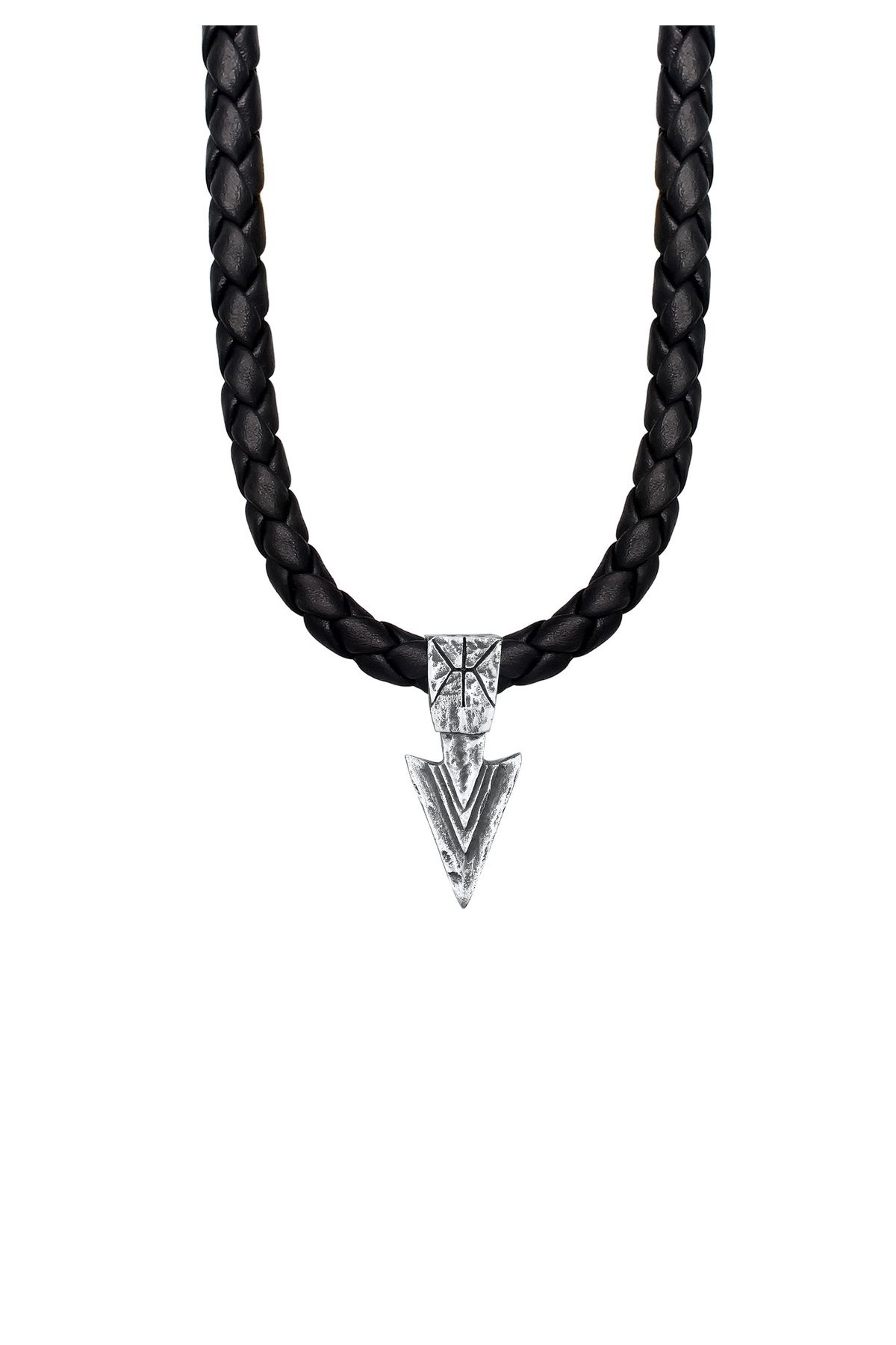 KUZZOI Halskette Herren Lederkette - Basic 925 Silber Arrow Oxidiert Trendyol