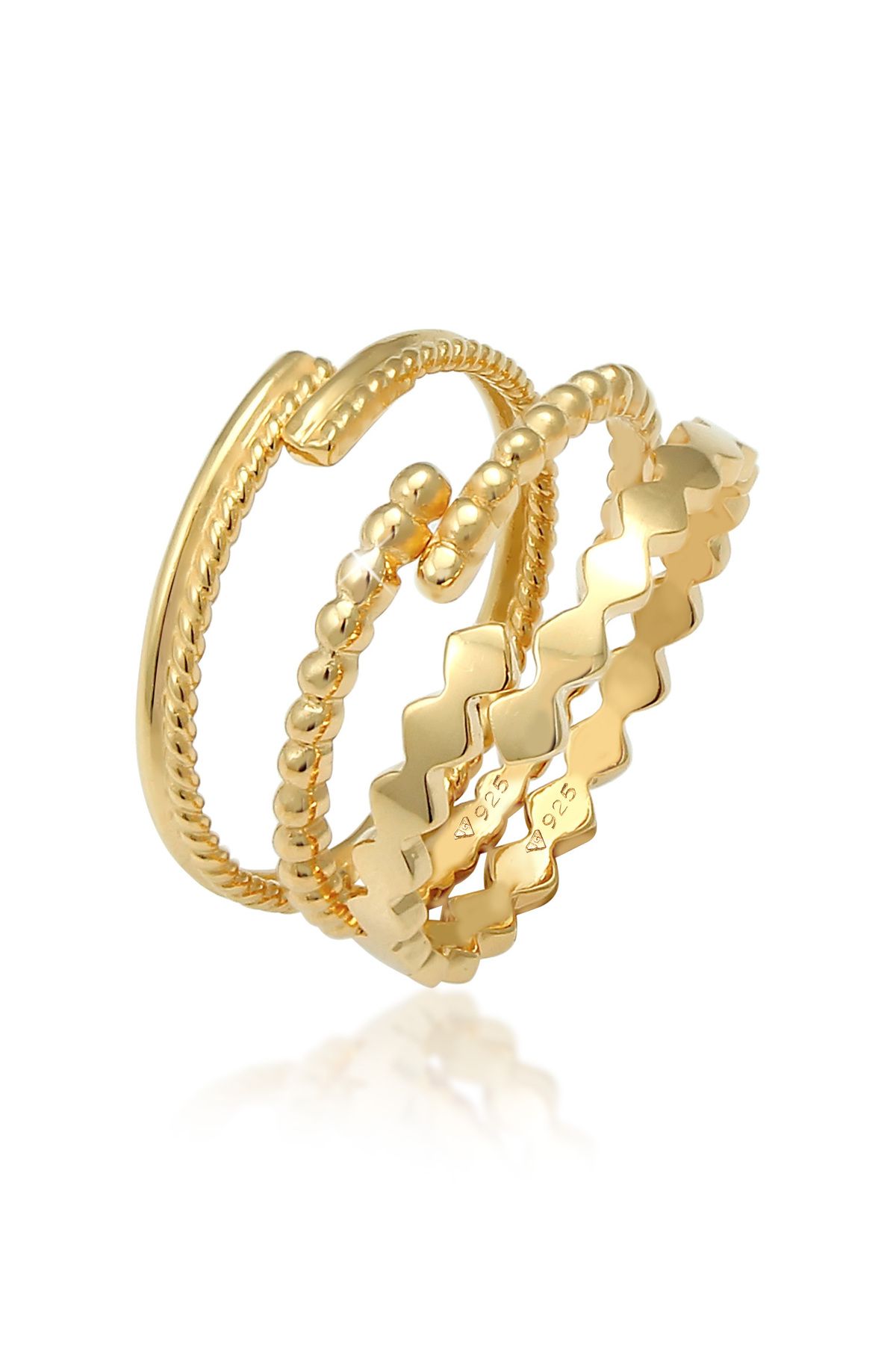 ELLI Set De 3 Argint 925 - Offen Verstellbar Kugel Twist Ring Femeie - O mărime