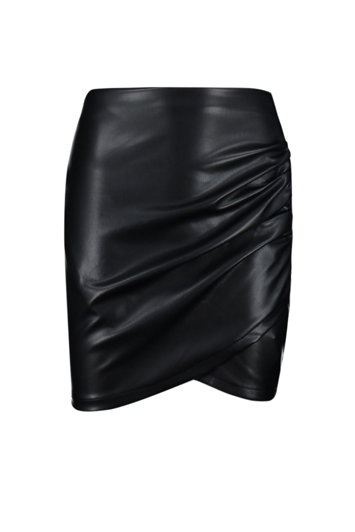Trendyol Collection High Waist Claret Red Faux Leather Draped Skirt TWOAW24ET00156