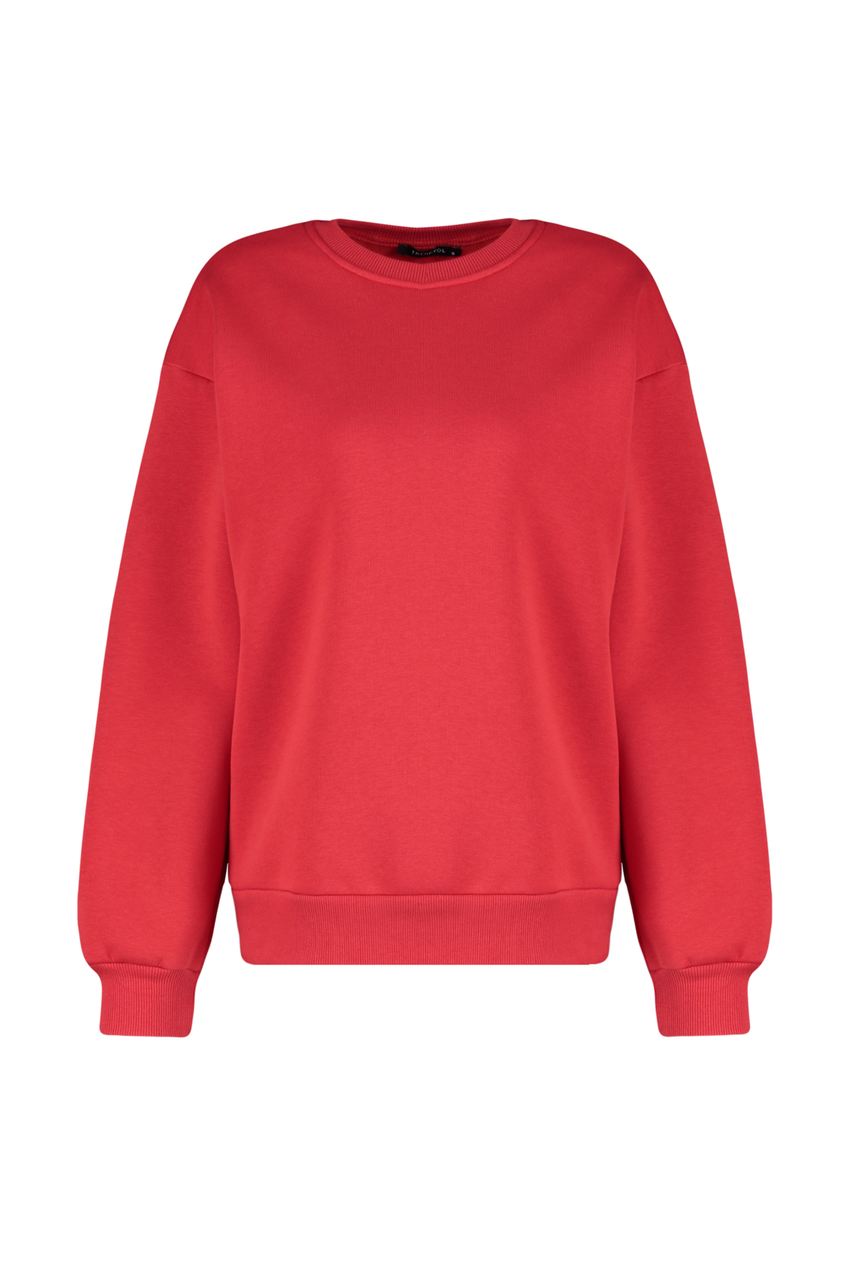 Trendyolmilla  Kırmızı Oversize/Rahat Kesim Basic Bisiklet Yaka Kalın/İçi polarlı Örme Sweatshirt TWOAW24SW00102 - Görsel 8