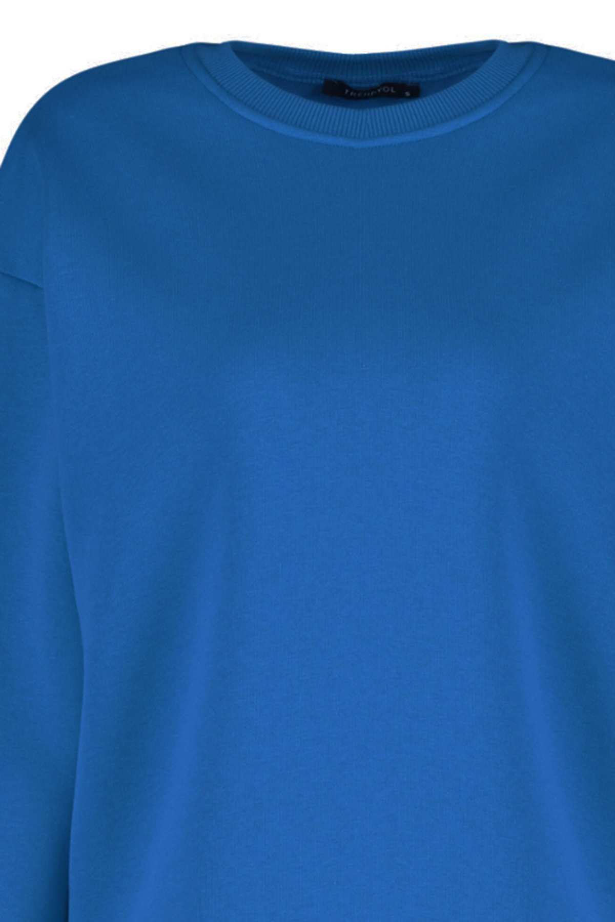 Trendyolmilla  Saks Oversize/Rahat Kesim Basic Bisiklet Yaka Kalın/İçi polarlı Örme Sweatshirt TWOAW24SW00102 - Görsel 12