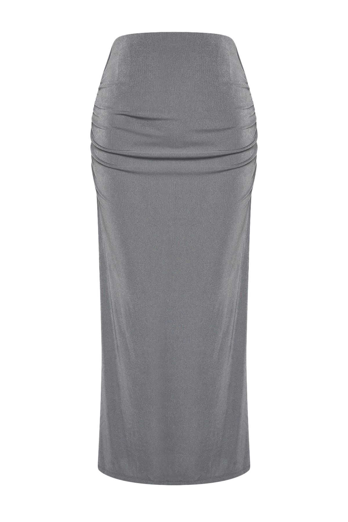 Trendyol Collection-Szara, drapowana spódnica maxi z błyszczącą powierzchnią i miękką fakturą TWOAW24ET00090 6