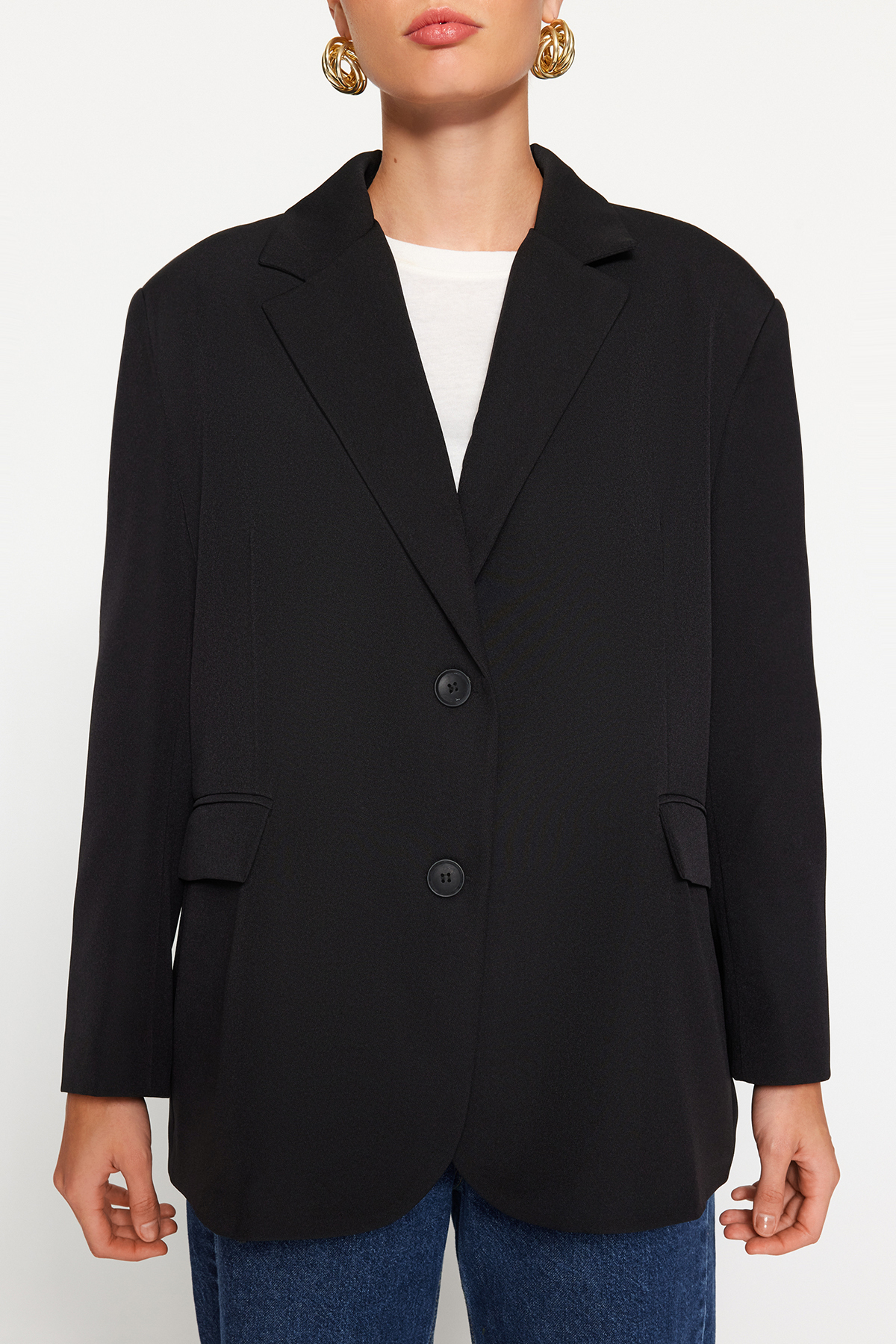 Kolekcia Trendyol Čierna tkaná bunda extra oversize sako TWOAW24BC00107