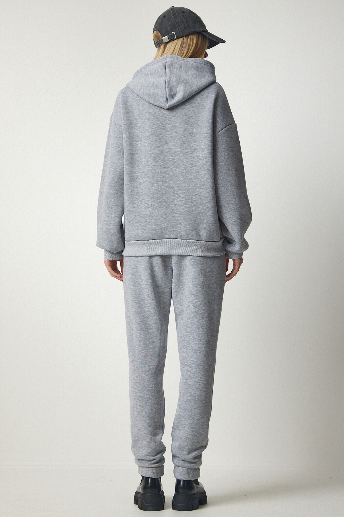 Happiness İstanbul-Γυναικείες φόρμες γκρι Melange με κουκούλα Fleece DD00762 6