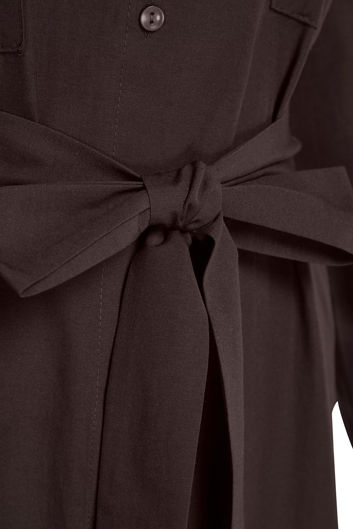 Trendyol Modest-Brown Belted Sleeves Adjustable Detail Button Cotton Woven Shirt Dress Tctss23Eb00365 11