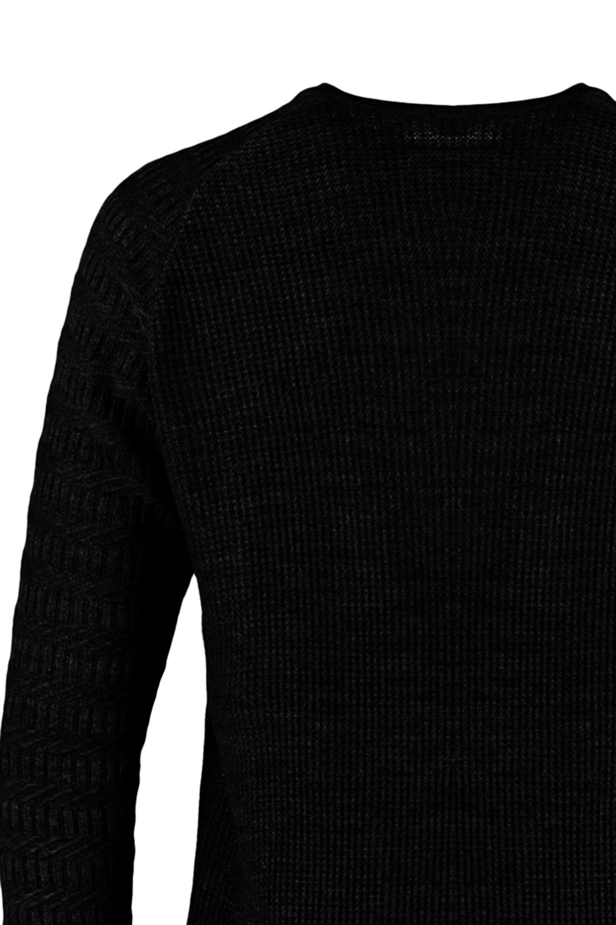 Trendyol Collection-Schwarzer Slim-Fit-Strickpullover mit Rundhalsausschnitt – Muster und Ärmelstruktur, TMNAW22KZ0380 6