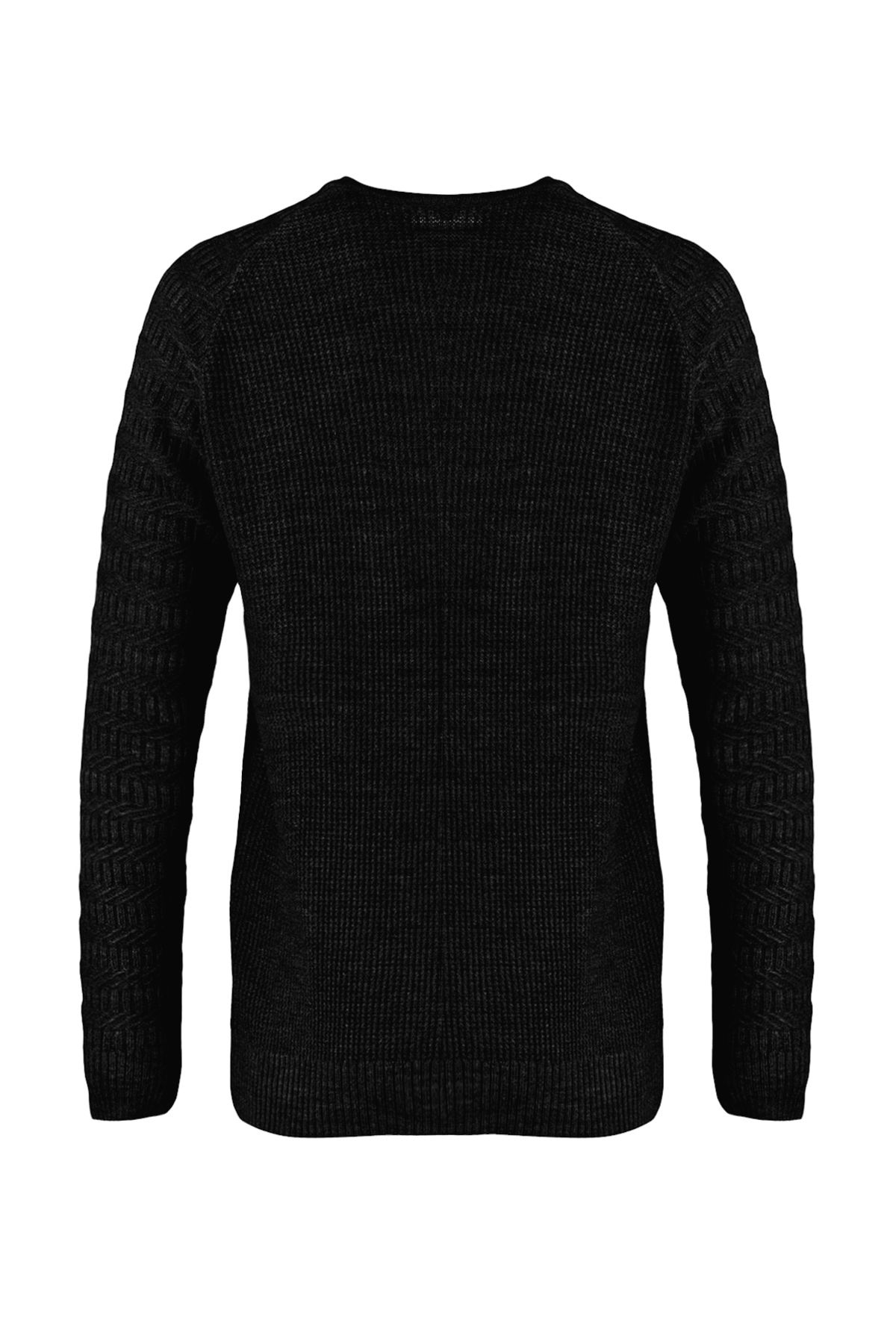 Trendyol Collection-Schwarzer Slim-Fit-Strickpullover mit Rundhalsausschnitt – Muster und Ärmelstruktur, TMNAW22KZ0380 7